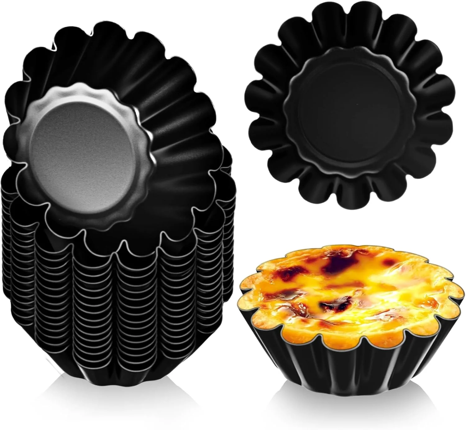 Durable LemonRoad 16 Pcs Egg Tart Molds 2.6 Inch Non-stick Carbon Steel Tart Pans Mini Pie Molds Muffin Cupcake Pudding Baking Cup Maker for Pies Chinese Egg Tarts Cakes Reliable