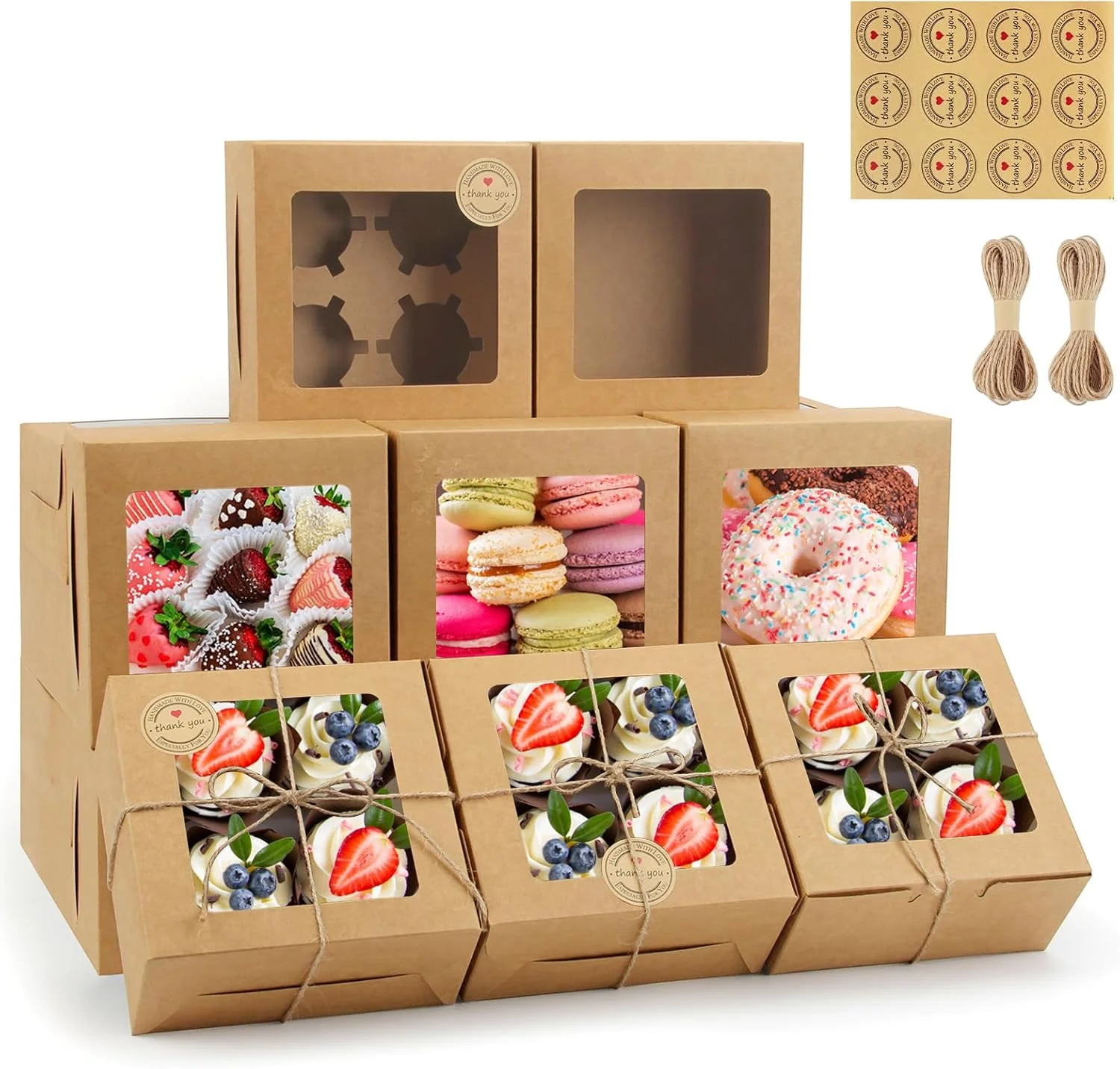 High-Performance Oamceg 50 PCS Cookie Boxes with Window 6x6x3 Inch Cupcake Boxes Brown Bakery Containers for Pastry Dessert Chocolate Strawberries Premium Material