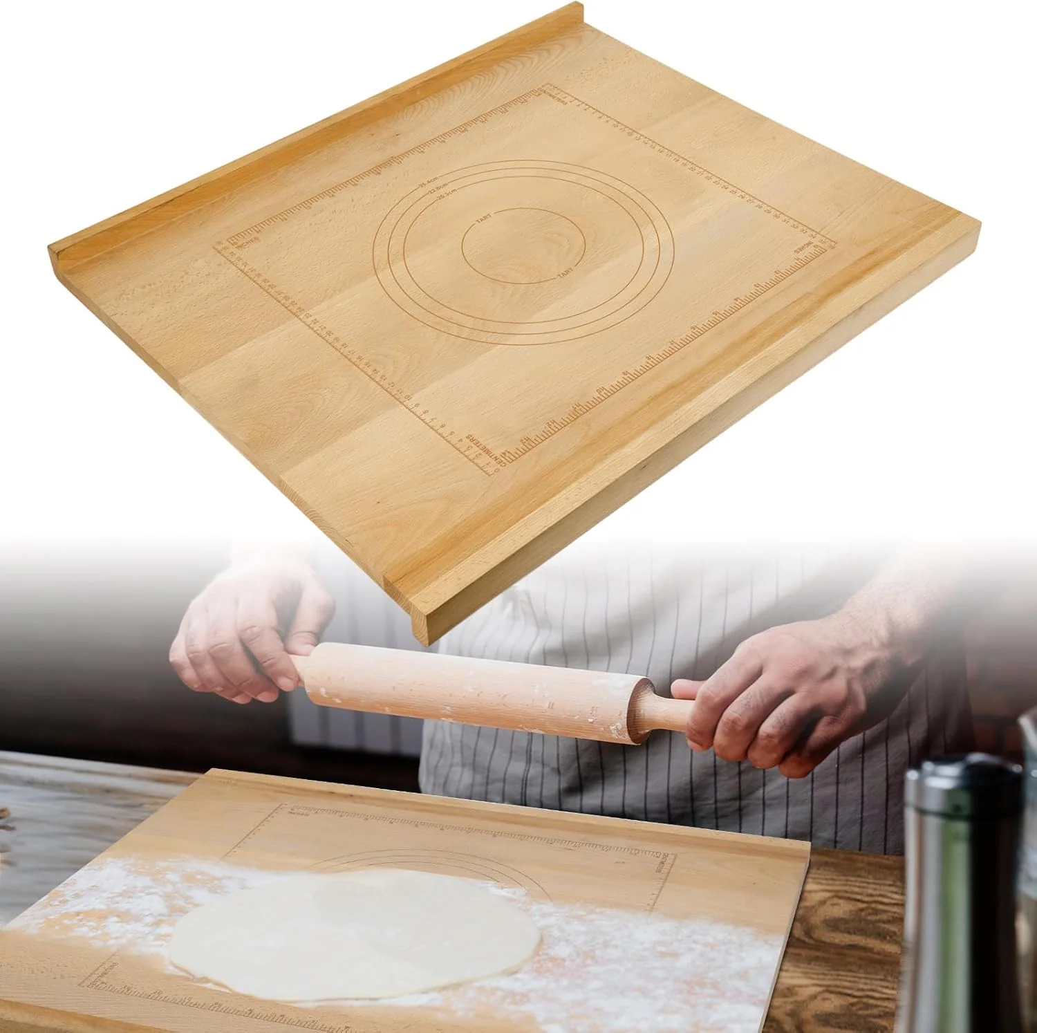 Natural Reversible Wood Pastry Board 20 X24 Kneading Board Pastry Board for Rolling Dough Pastry Board With Edge Blocking Professional