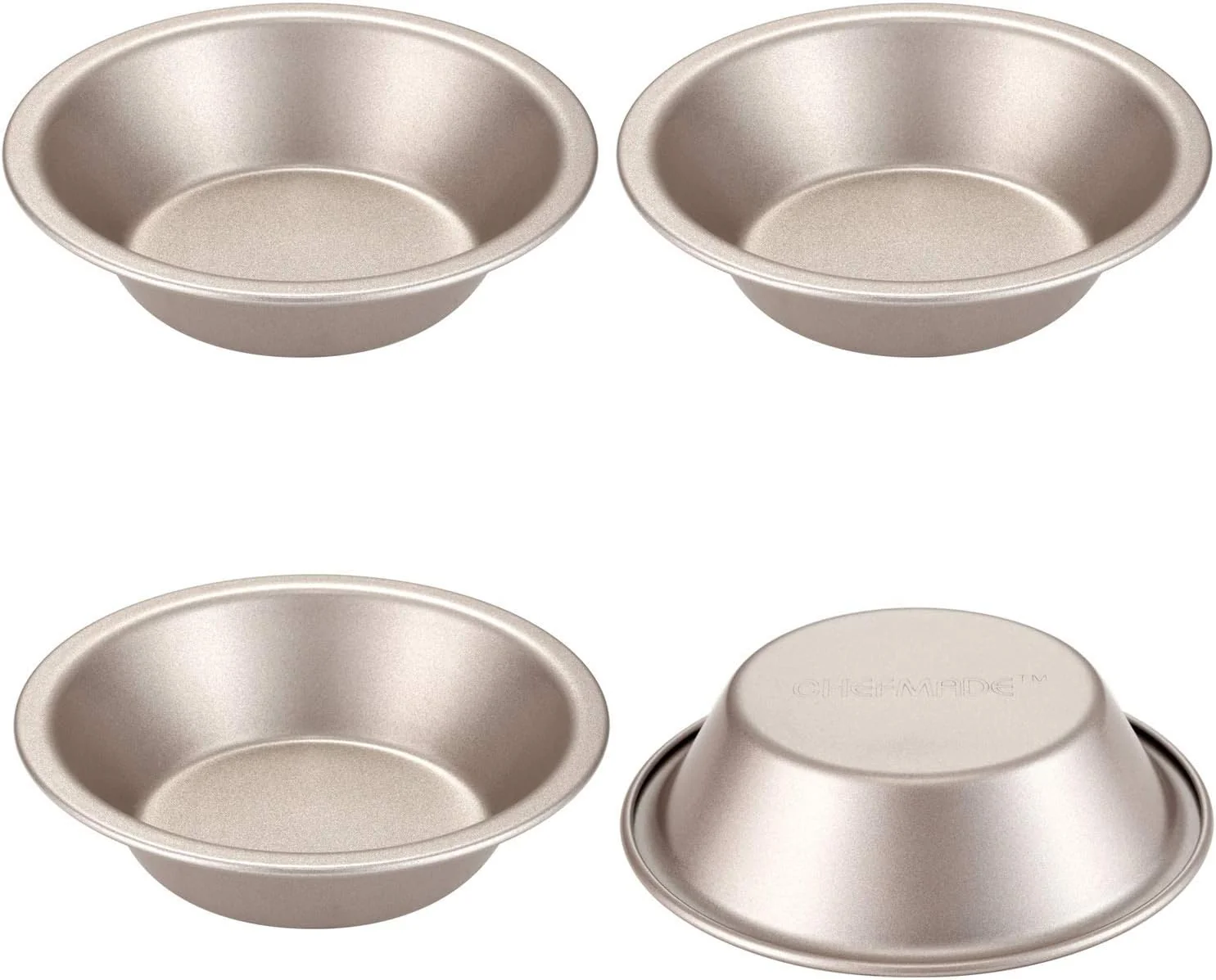 Next-Generation Chefmade Mini Pie Pan Set 5-Inch 4Pcs Non-Stick Round Bread and Cake Bakeware for Oven and Instant Pot Baking Champagne Gold Verified
