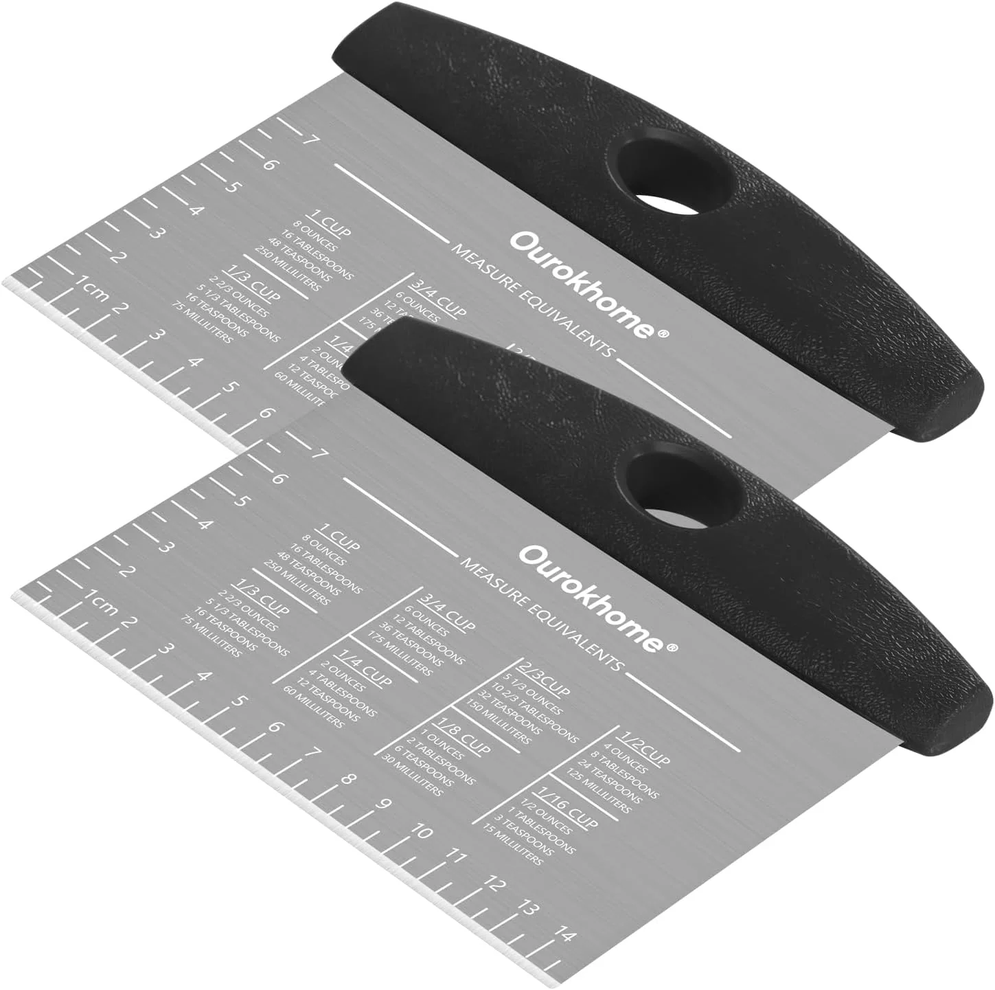 High-End Ourokhome 2 Pack Bench Scraper Dough Cutter Stainless Steel Dough Scraper with Laser-Etched Scale Conversion Chart Non-Slip Handle Dishwasher Safe for Bread amp Pastry Black High-Performance