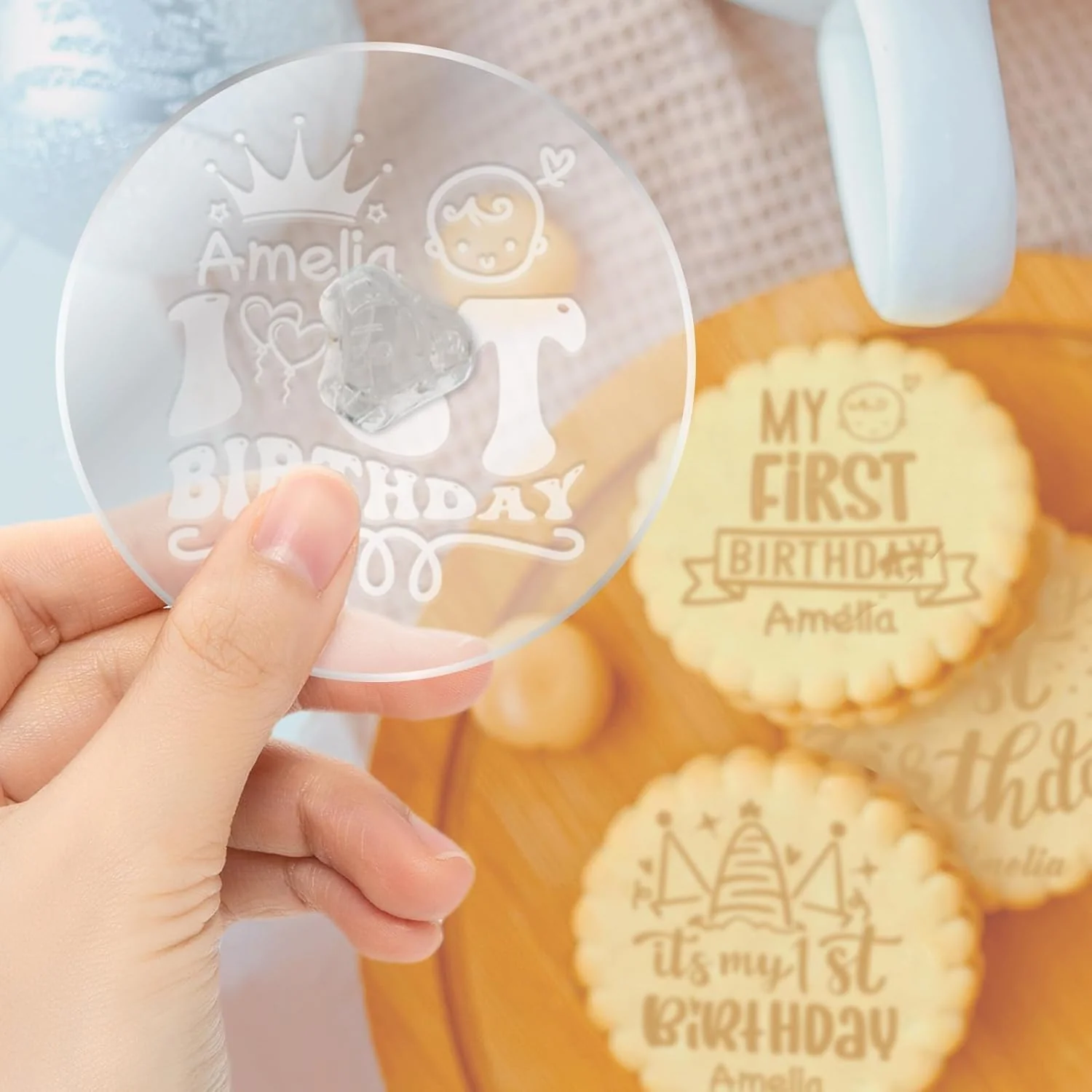 Fine Personalized 1st Birthday Cookie Stamp Custom Acrylic Cookie Embossing Mold with Handle for Baking Decoration Pure