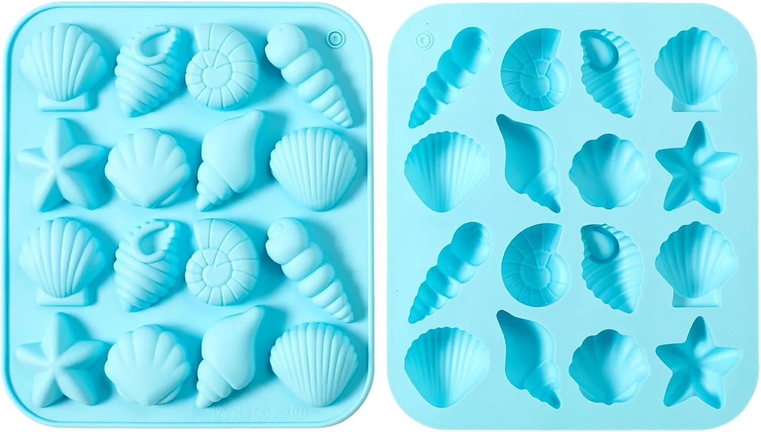 Effective 2-Pack Nordic Blue Seashell Silicone Molds for Chocolate Candy Baking Decorations Soft
