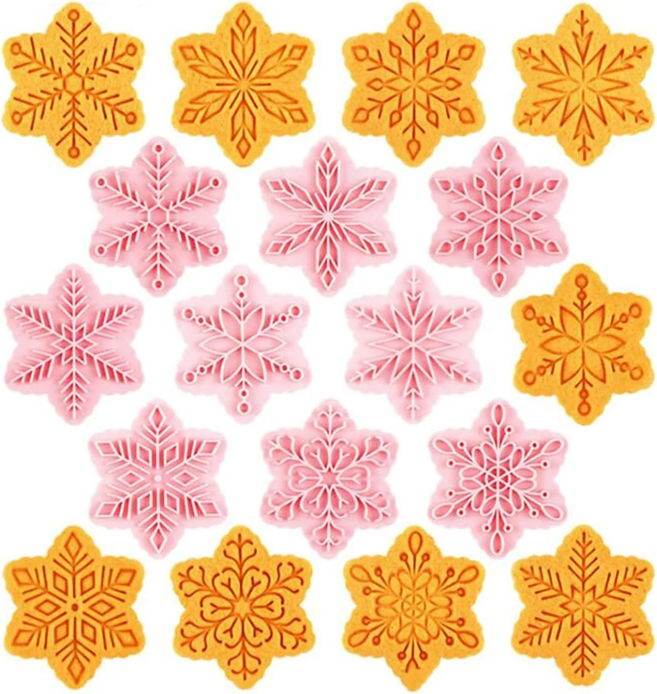 Premium Material 9pcs Christmas Cookie Cutter Set Snowflake Cookie Cutters with Plunger Stamps Biscuit Mold 3D Snowflake Cookie Molds Cake Baking Fondant Cutter Christmas Party DIY Cookie Decorating Supplies A User-Friendly
