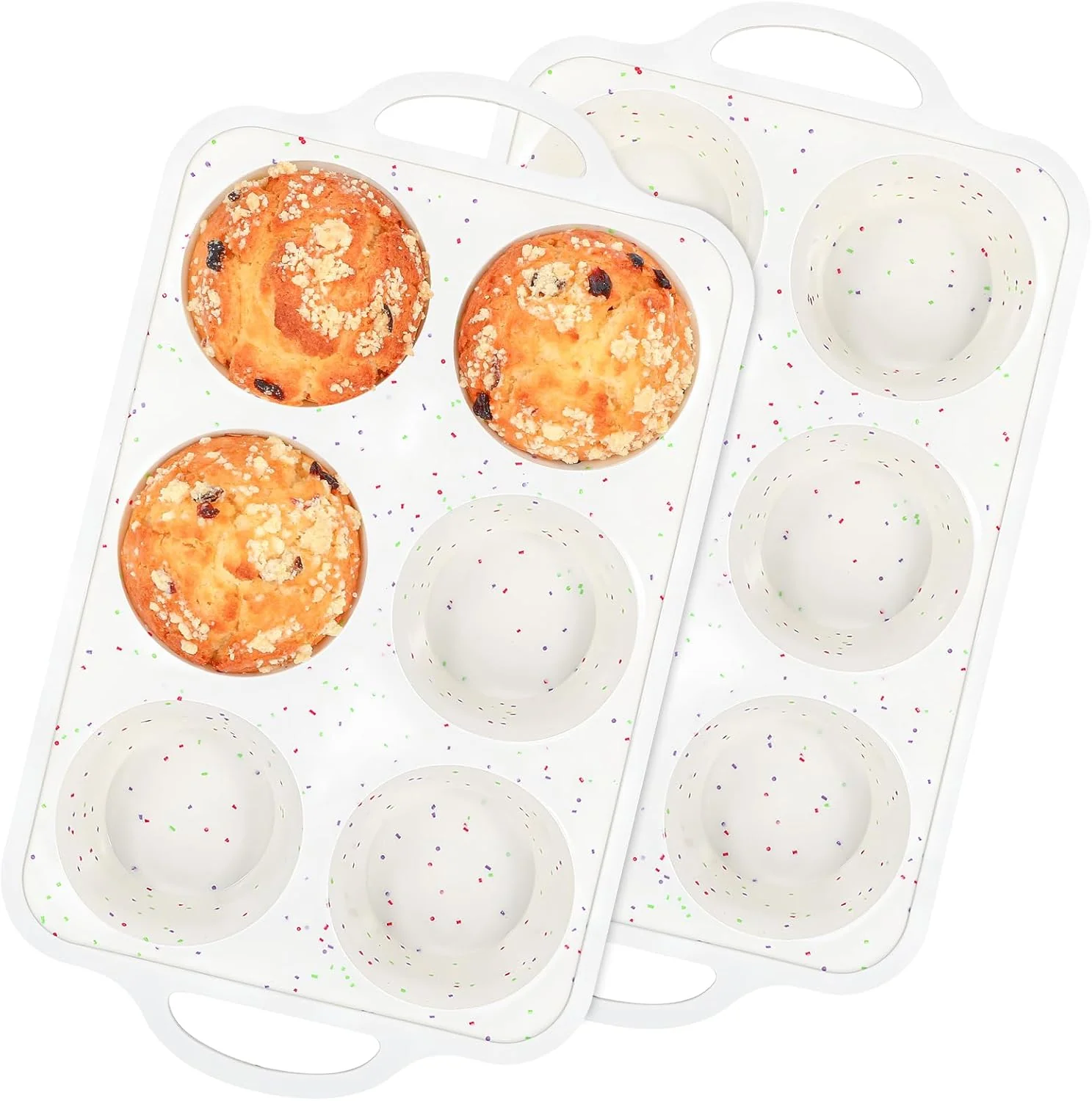 Healthy Silicone Jumbo Muffin Pan with Metal Frame Non Stick Food Grade Silicone Large Muffin Pan Set of 2 with Handles 6 Cup BPA- and Dishwasher Safe Refined
