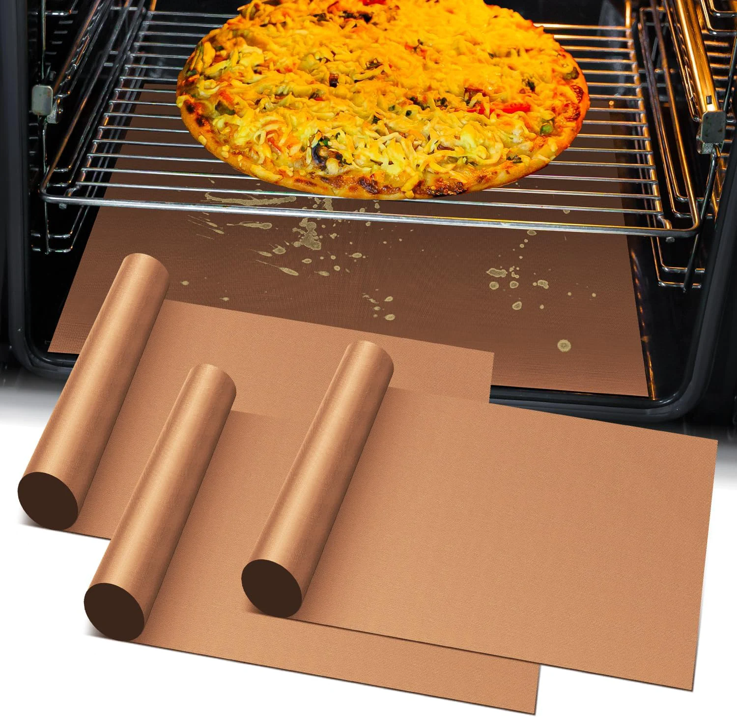 Flexible 3 Pack Heavy Duty Oven Cover – 23.6 x 15.7 Non-Stick Reusable Liner for Electric Gas Toaster Ovens BBQ – BPA Pfoa Certified