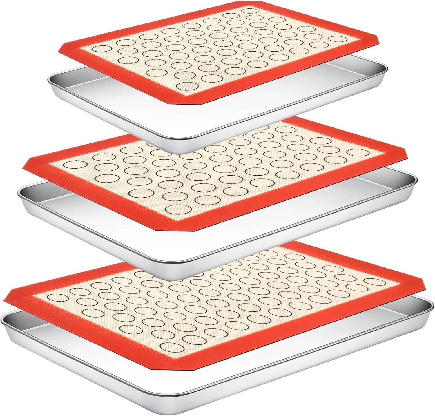 High-Quality Baking Sheet with Silicone Baking Mat Set Stainless Steel 3 Pans 3 Mats 9 10 12 Inches Cookie Sheets for Baking CEKEE Baking Sheet Pan Set Heavy Duty Design for Baking Roasting and Cooking Efficient