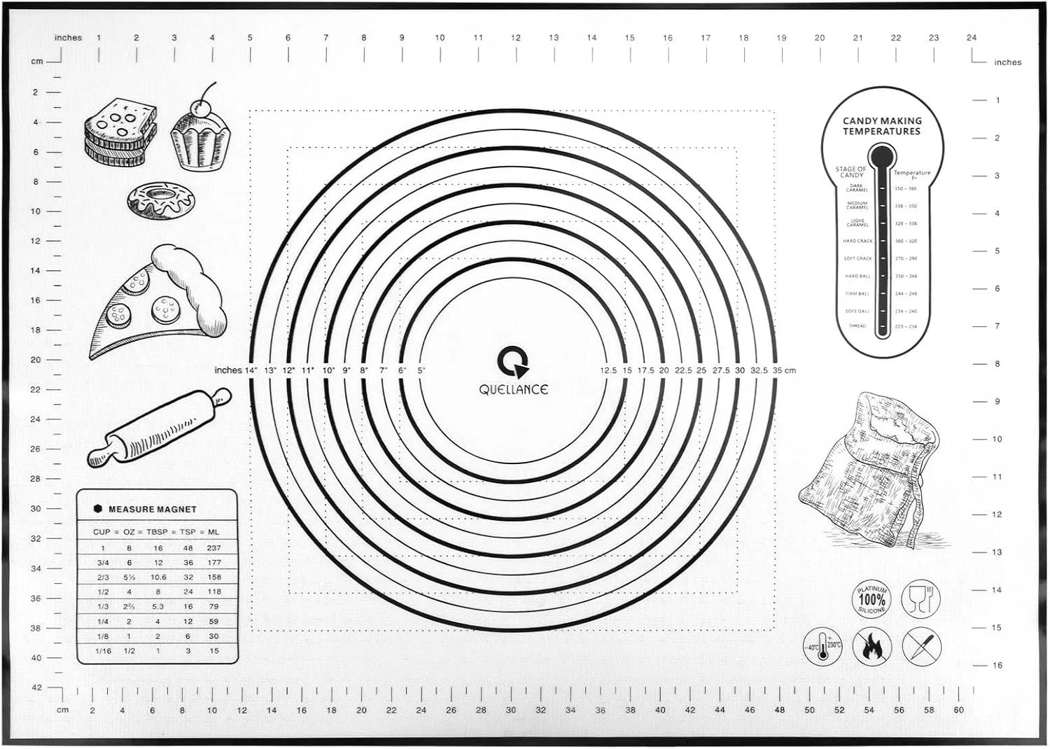 Pure Silicone Pastry Mat Baking Mat for Rolling Out Dough 20” W 28” L Dough Mat for Rolling Black Fondant Mat Specialty
