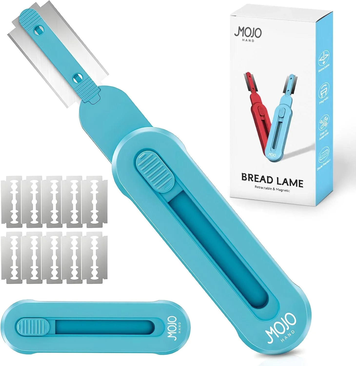 Practical Bread lame for Dough Magnetic Reusable Bread Lame Dough Scoring Tool Anti-Slip Handle with Long Retractable Razor blades Contemporary