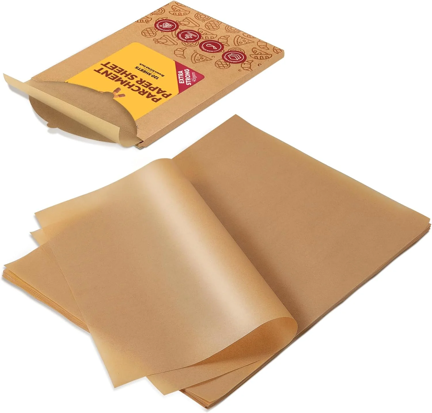 Green Katbite 120Pcs 8×12 inches Parchment Paper Sheets Heavy Duty Unbleached Baking Paper Pre-cut Parchment Paper for Baking Air Fryer Grilling Long-Lasting