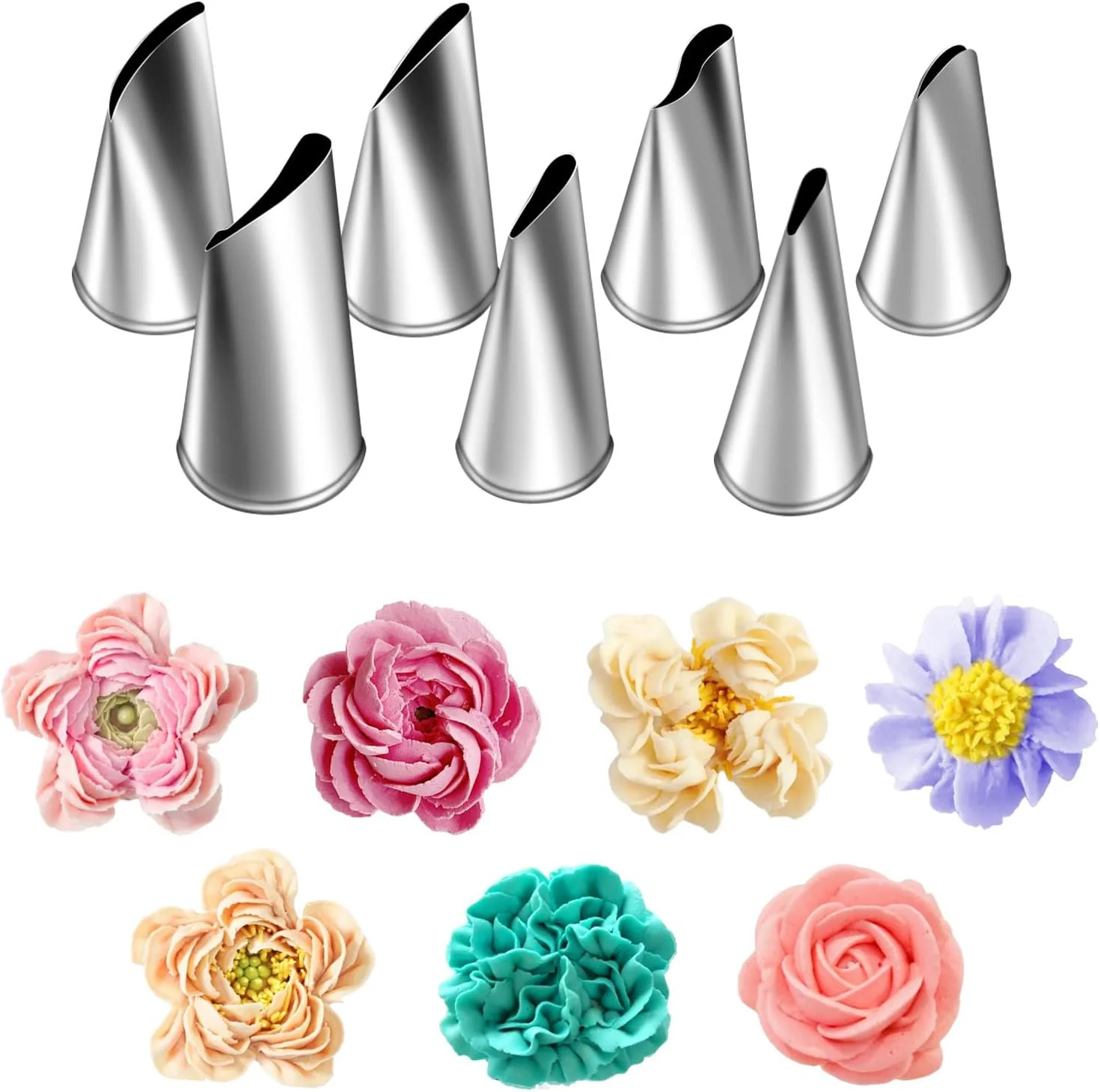 Functional Suuker Fondant Rose Piping Tips Set Stainless Steel Cake Decorating Pastry Tools Cake Decorating Supplies Baking Set Tools 7 Pieces Authentic