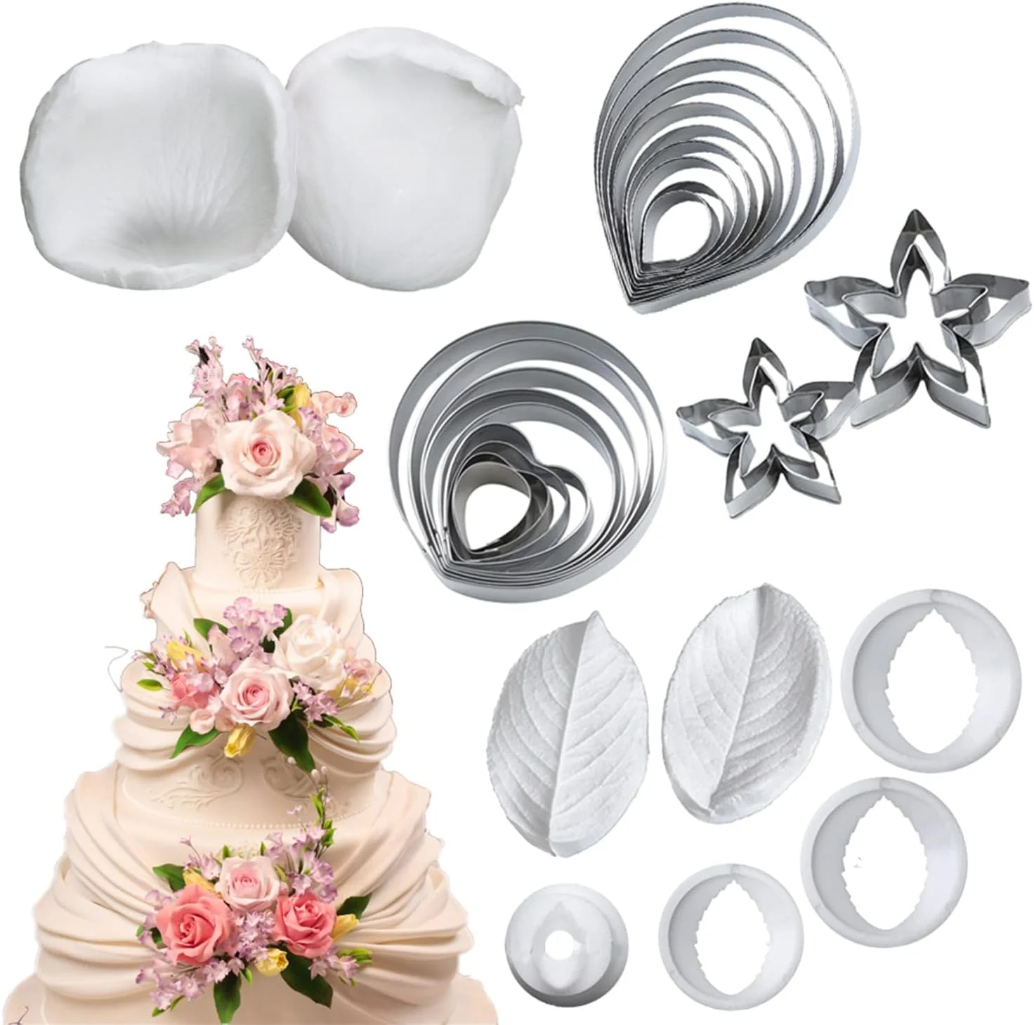 Reliable Kalaien 31Pcs Austin Rose Cutter Set Rose Petals Silicone Fondant Mould Veining Petal Sugar Flower Making Tool Secure