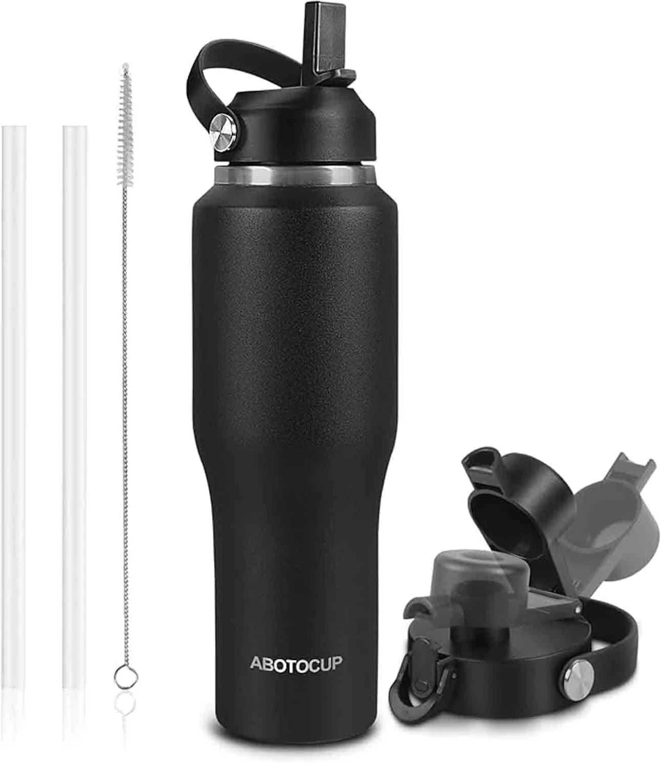 Genuine 40oz Black Water Bottle Stainless Steel Keep Cold 24H Hot 12H Water Bottle with Straw Spout Lids Insulated Water Bottle Double Wall Vacuum Unique