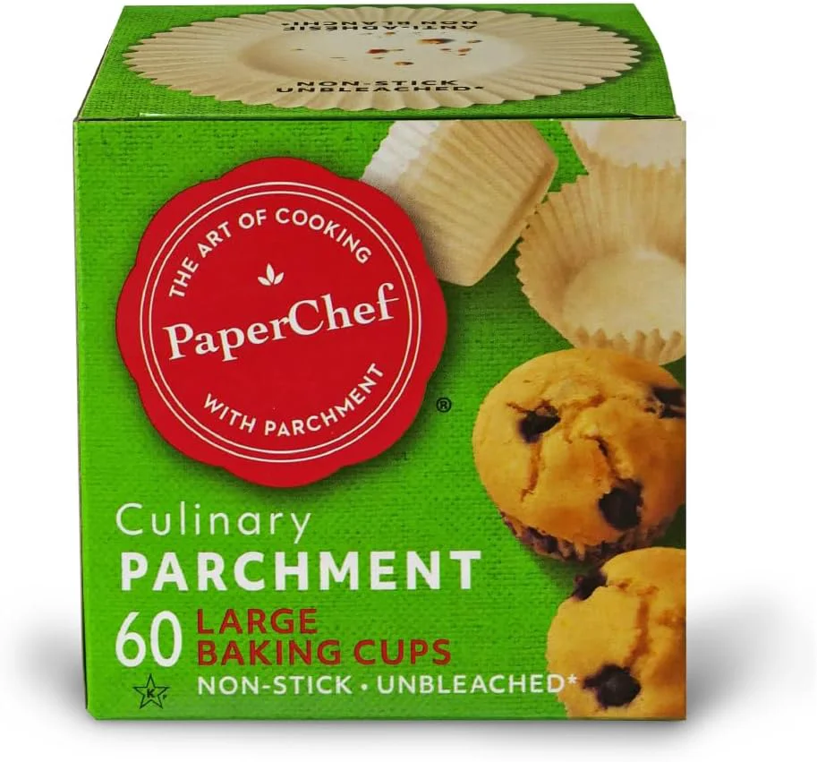 Relaxed PaperChef – Large Parchment Baking Cups – Easy Release Non-Stick Paper – 60 Count Healthy