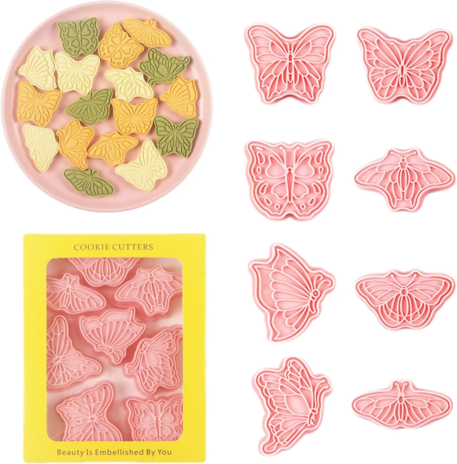 Healthy Butterfly Cookie Cutters 8 Pcs Plastic Biscuit Cutter Set 3D Pressable Cake Baking Fondant Embosser Stamps for Party Decoration Pastry Tools F8 Fast