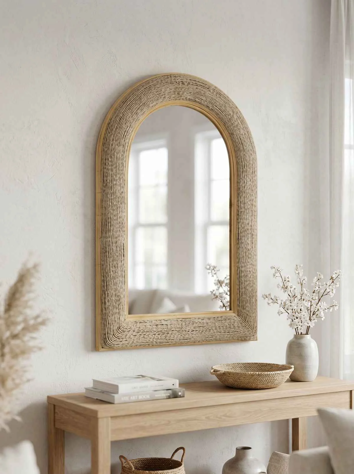 Solid 24.2 x36 Woven Texture Decorative Arched Mirror Elegant