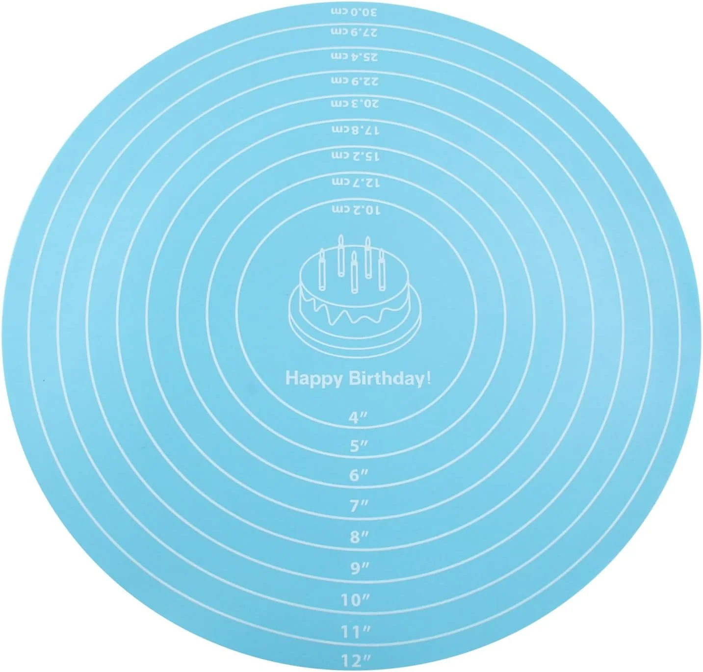 Natural Hitefu 12 Inch Round Silicone Cake Mat Silicone Baking Mat with Measurement for Cake Turntable Rolling Dough Blue Practical