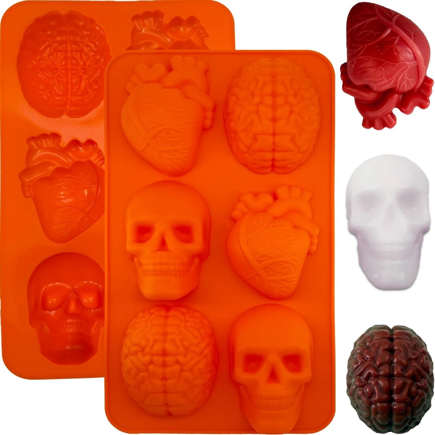 Original 2 Pack Brain Heart Skull Cake Mold 3D Human Organ Brain Jello Mold Halloween Silicone Molds Heart Skull Brain Chocolate Mold for Halloween Baking Prestigious