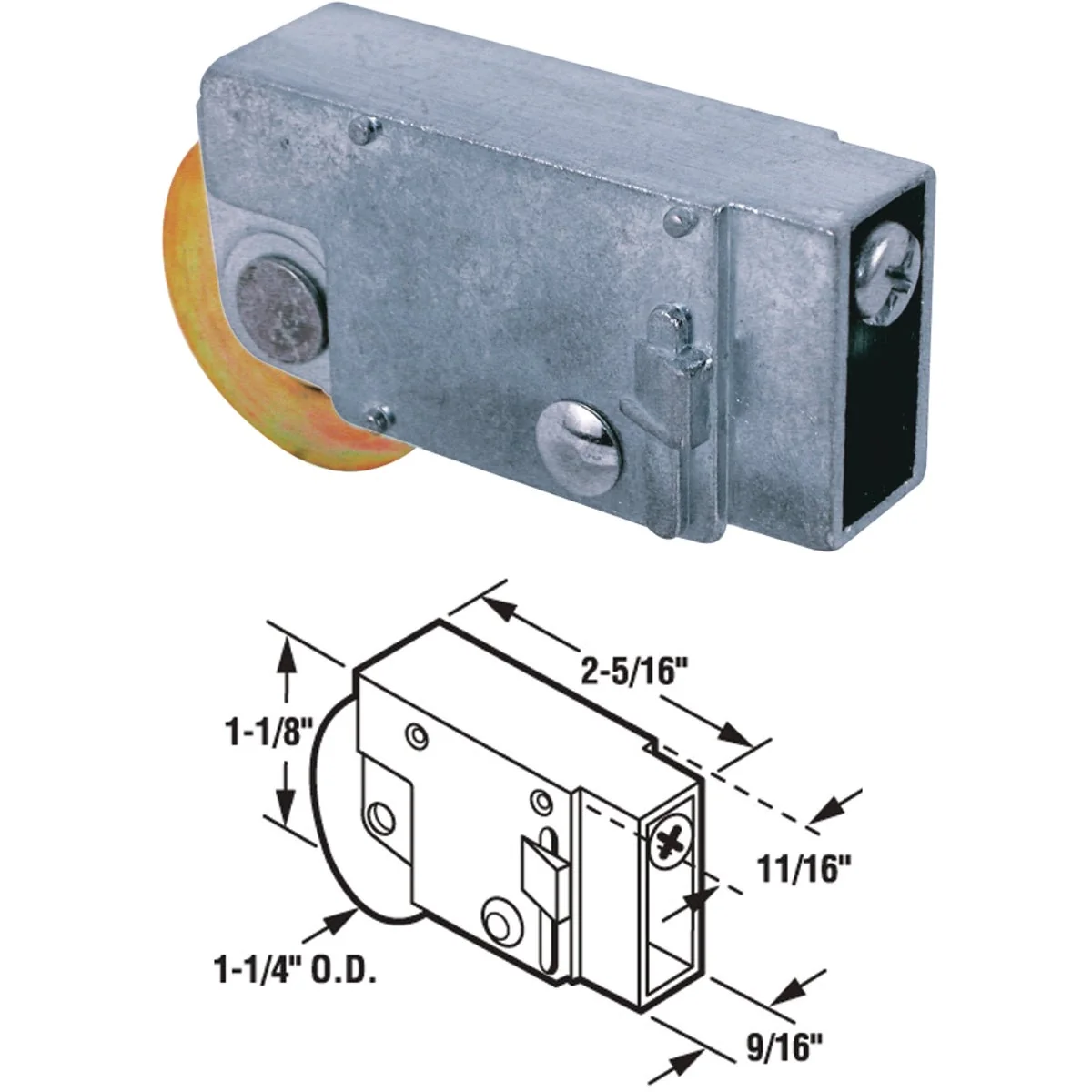 Classic Prime-Line 1-1 4 In. Dia. x 9 16 In. W. x 2-5 16 In. L. Steel Patio Door Roller with Adjustable Diecast Housing Assembly Efficient
