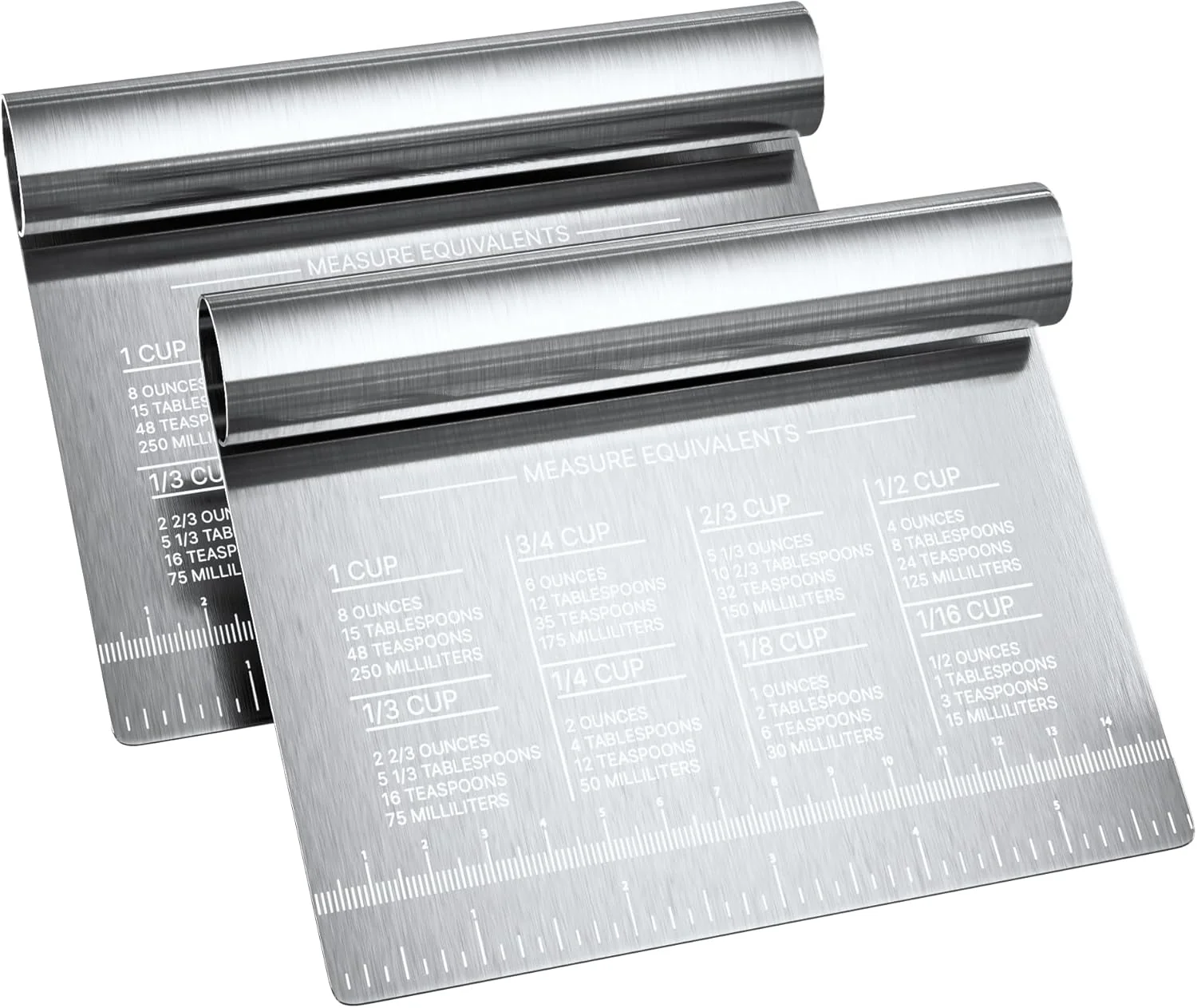 Elite Bench Scraper for Baking Food Scraper Stainless Steel Blade Dough Cutter with Engraved Measuring Guide amp Equivalent Chart Scraper Tool kitchen Use for Scrapping Cutting Chopping 2 Pack -by RamPro High-Performance