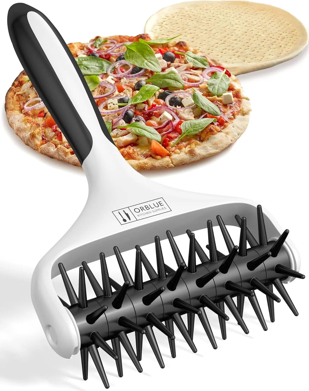 Secure Orblue Pizza Dough Docker Pastry Roller with Spikes Pizza Docking Tool for Home Commercial Kitchen Proven