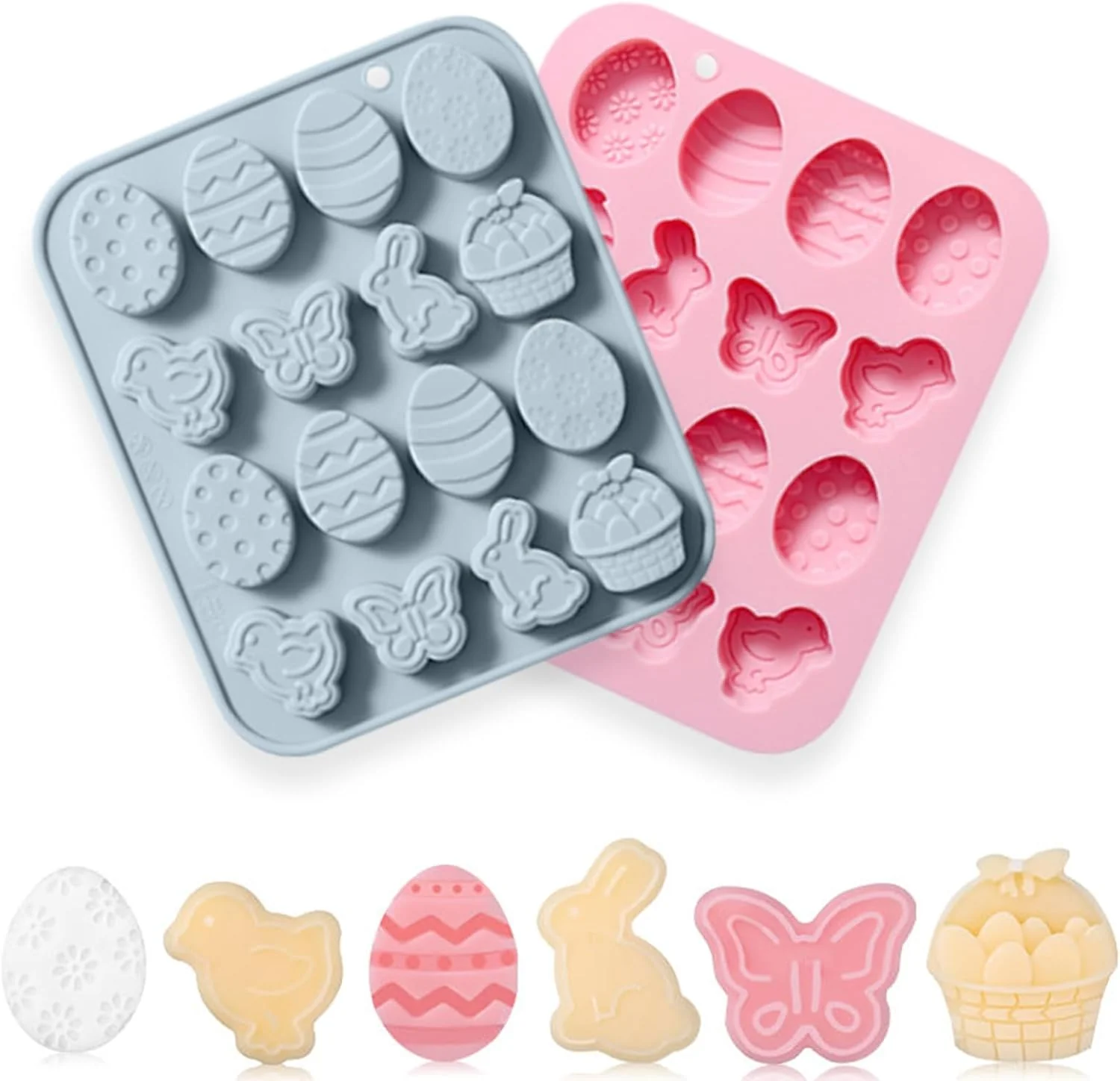 Recyclable Easter Silicone Candy Molds 16 Cavity Mini Bunny Egg Butterfly Chick Chocolate Molds Design Baking Molds for Making Jellies Soft Candy Ice Cubes Fine Crafted