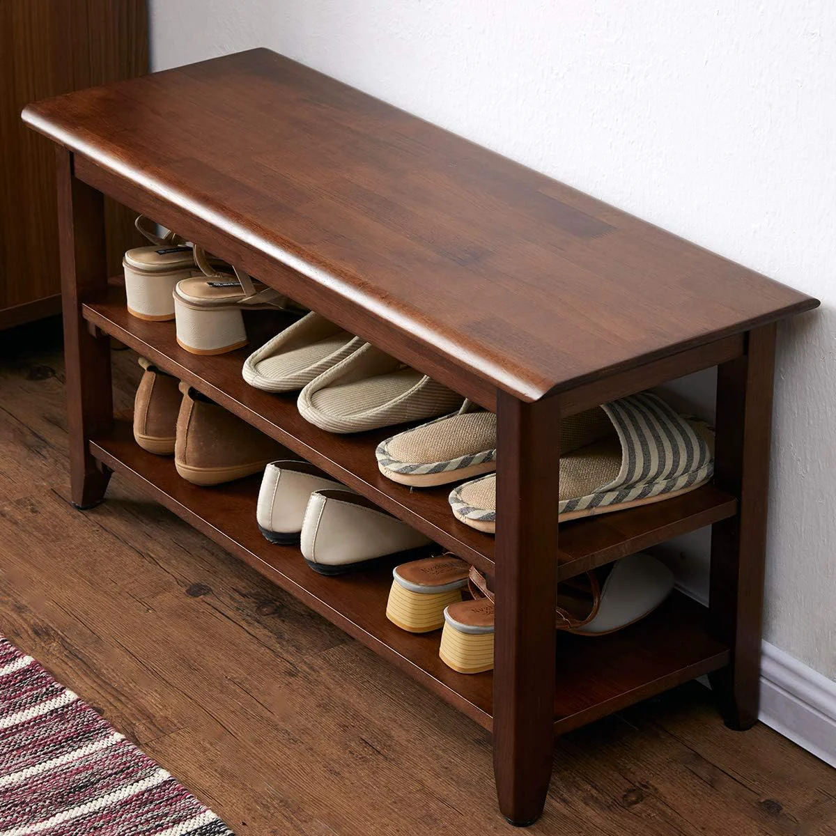 Long-Lasting Xkzg Storage Bench Wooden Shoe Rack Bench Rustic Solid Wood Entryway Bench Brown 31.5 Classic