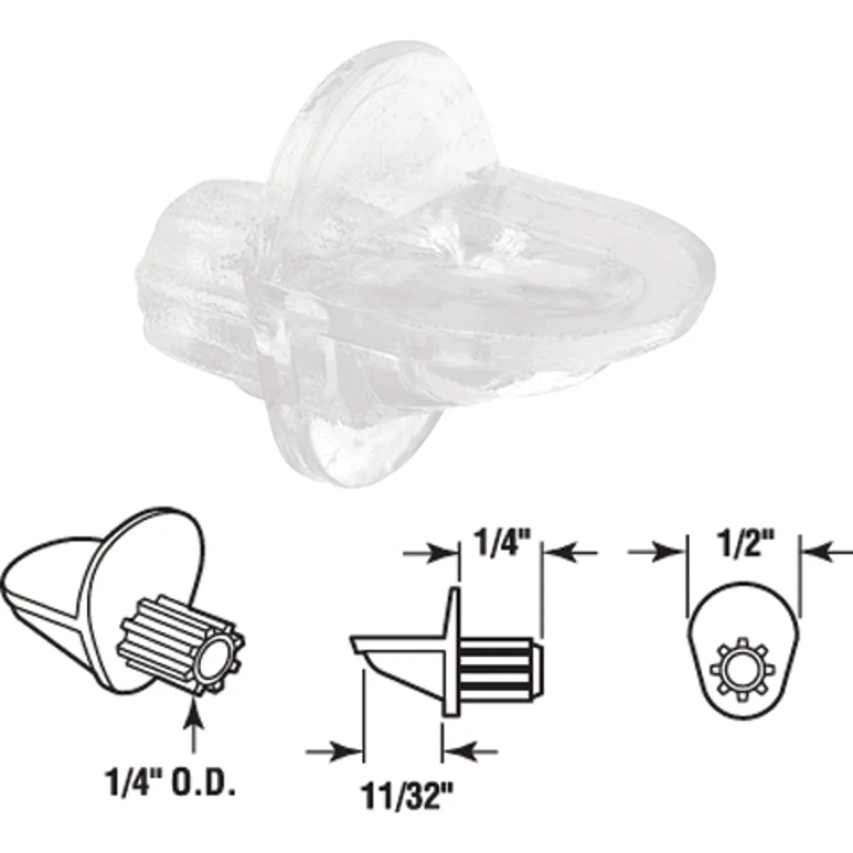Green Prime-Line 1 4 In. Dia. x 11 16 In. L. Clear Butyrate Shelf Support 8 Count Genuine
