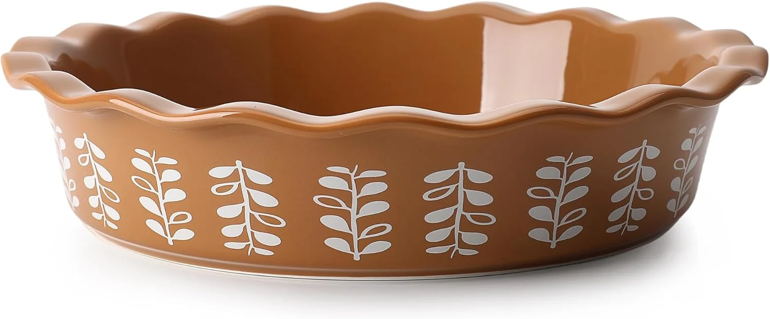Reliable Sweese Porcelain Deep Fluted Pie Dish for Baking – 9 inch Porcelain Pie Plate for Apple Quiche Pot Pies Tart – Leaf – Brown Trusted