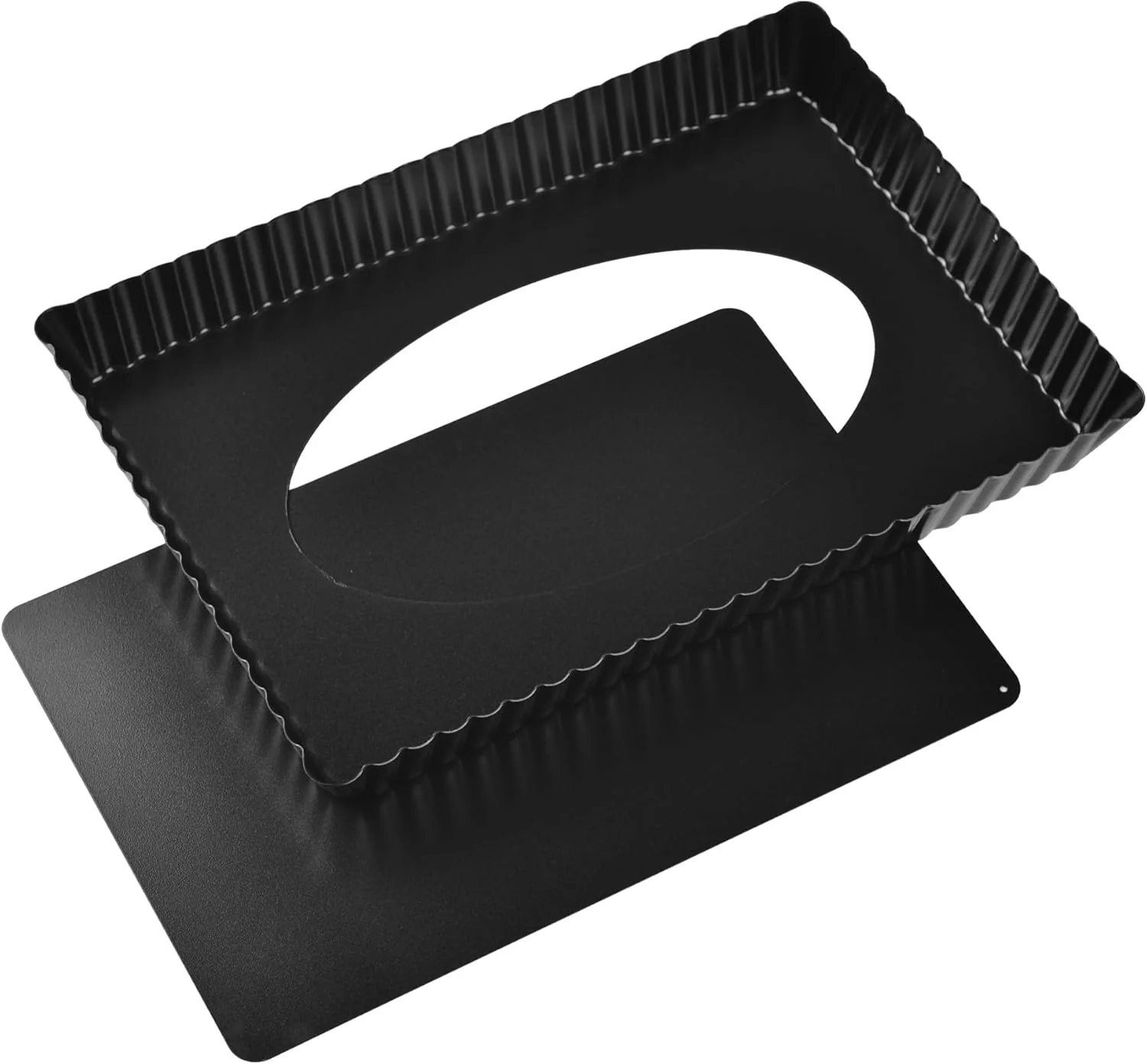 Artisan Rectangle Tart Pan 13-Inch with Removable Loose Bottom Non-Stick Oblong Quiche Bakeware for Oven Baking Black Classic
