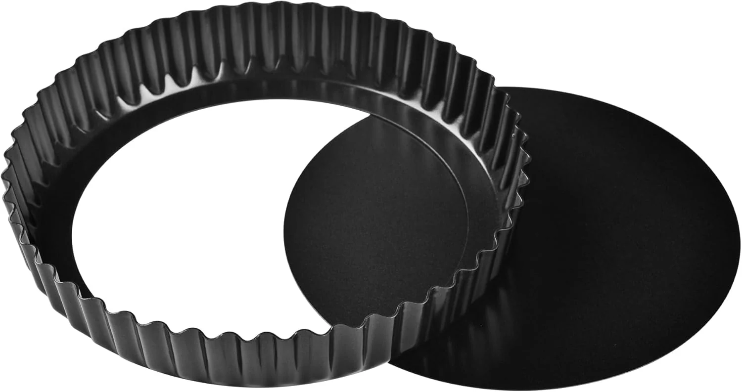 Top-Quality 8-Inch Non-Stick Round Tart Pan with Removable Loose Bottom Quiche Pan for Oven Baking Black Easy-to-Use