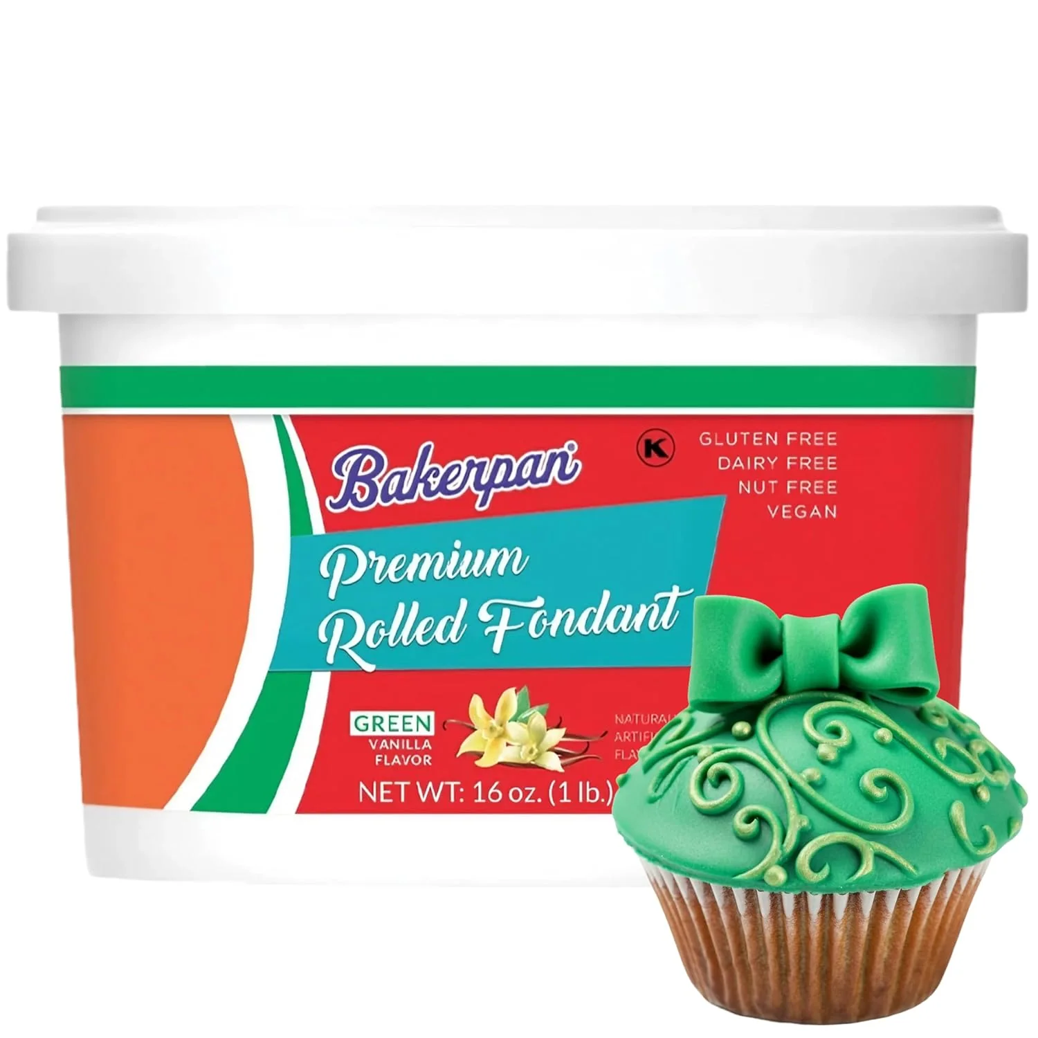 Artisan Bakerpan Premium Rolled Green Fondant for Cake Decorating – 1 Pound Vanilla Flavor Reusable