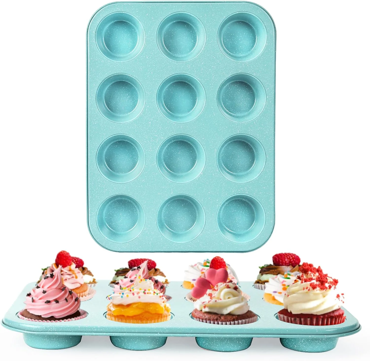 Selected 2-Pack Blue 12-Cup Non-Stick Muffin Pan Healthy Baking Easy Cleaning Muffin Tin Durable Versatile Muffin Cup for Mini Cupcakes Blue Dependable