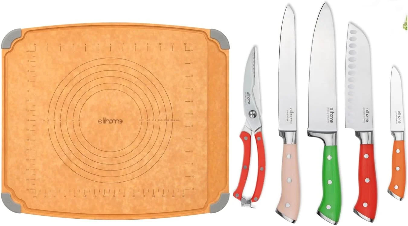 Original Design Elihome Cutting Pastry Board and 5-piece Premium Stainless Steel Kitchen Knife Set Superior