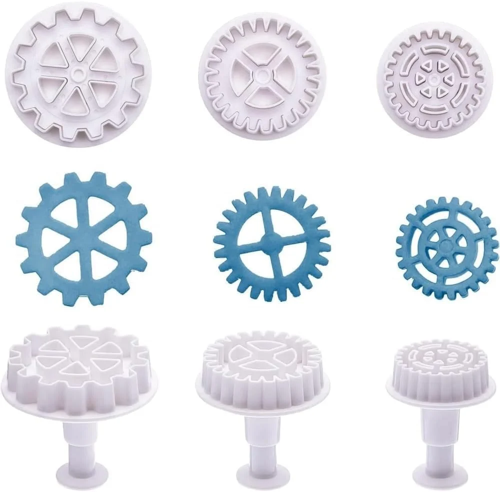 High-Performance 3Pcs White Gear Cookie Cutters Steampunk Cogs Plunger Mold 3D Gear Cookie Stamp Mold Long-Lasting