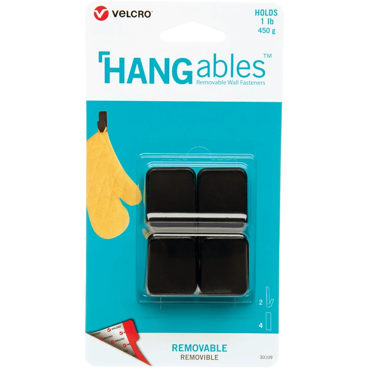 Breathable Velcro Brand Hangables 1 Lb. Capacity Black Removable Small Hook 2 Count Green