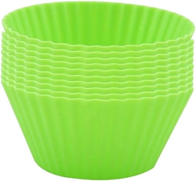 Professional Akoak Reusable Silicone Non-stick Baking Cups Cake Molds Kitchen Baking Cooking Accessories DIY Cake Making Tools – Pack of 10 Green Original Design