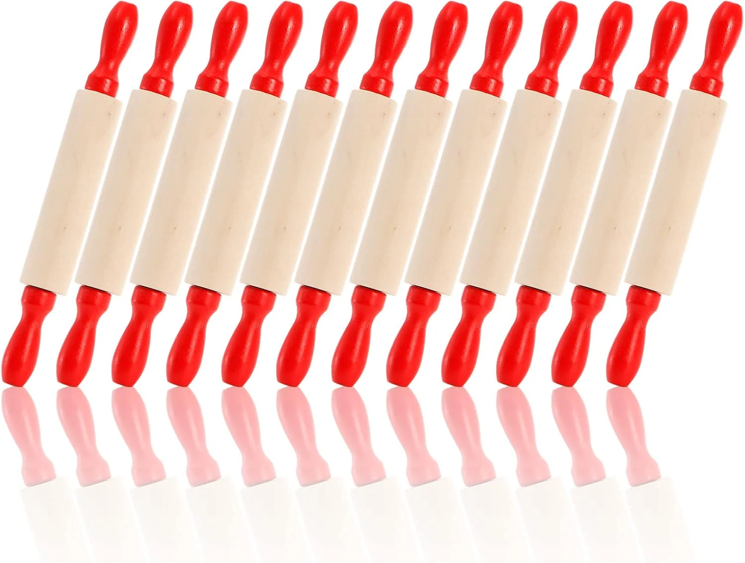 Eco-Friendly Soujoy Set of 12 Mini Rolling Pin 8 Inch Wood Dough Roller for Baking with Red Handle Reusable