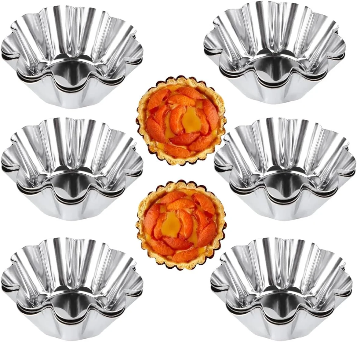 Environmentally Friendly 12 Pcs Stainless Steel Tart Pans – Non-Stick Flower Cookie Cutters Mold for Baking – Flower and Round Muffin Cups – Cupcake Mold for Kitchen Unique