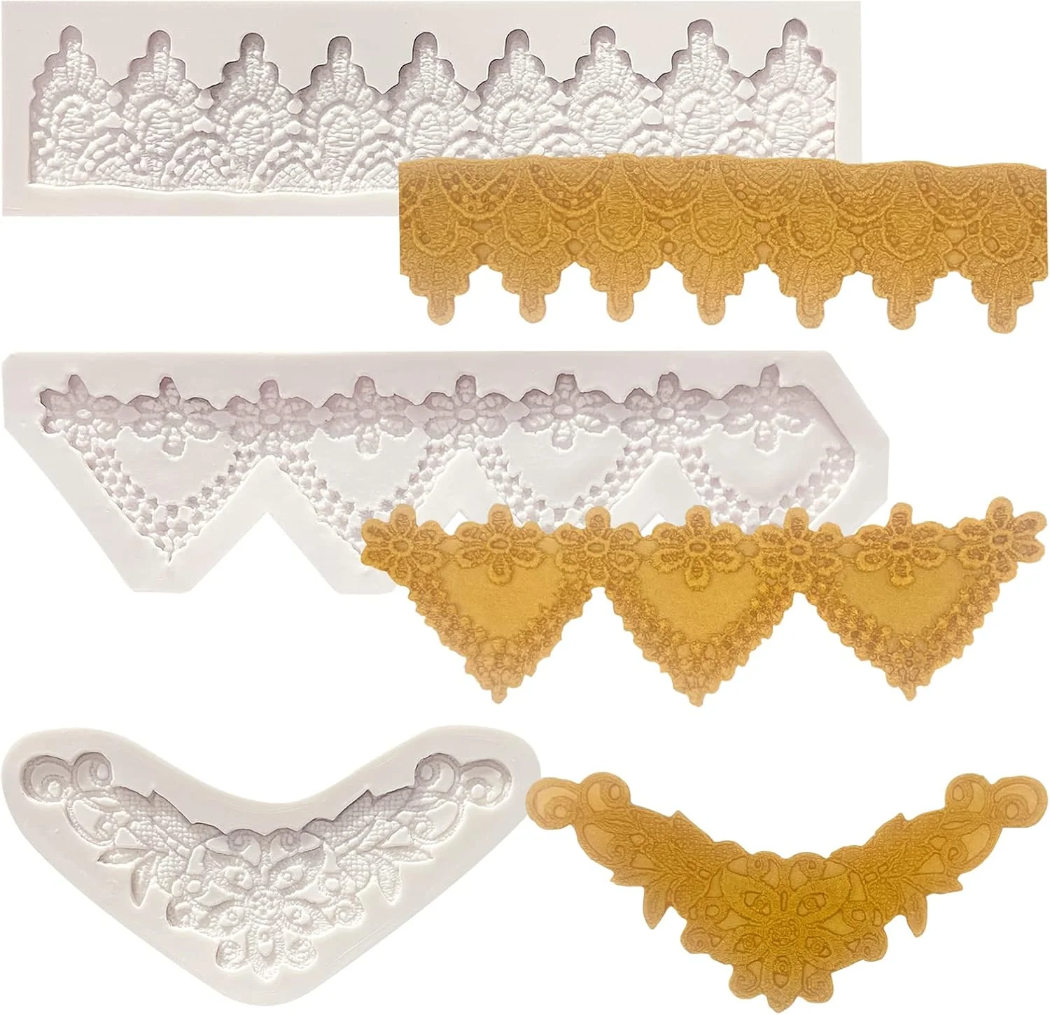 Environmentally Friendly Lace Fondant Mold Set of 3 Edible Lace border Cake Decorating Imprint Mat Silicone Molds for Wedding Valentine’s Day Chocolate Cupcake Cookies World-Class