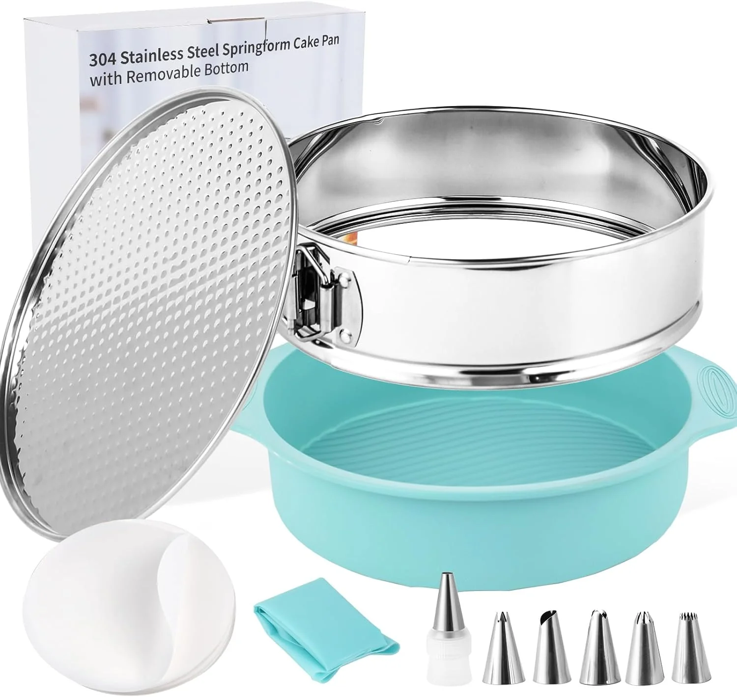 Stylish 10-inch Stainless Steel Springform Pan with Silicone Protector Removable Bottom Parchment Paper Casual