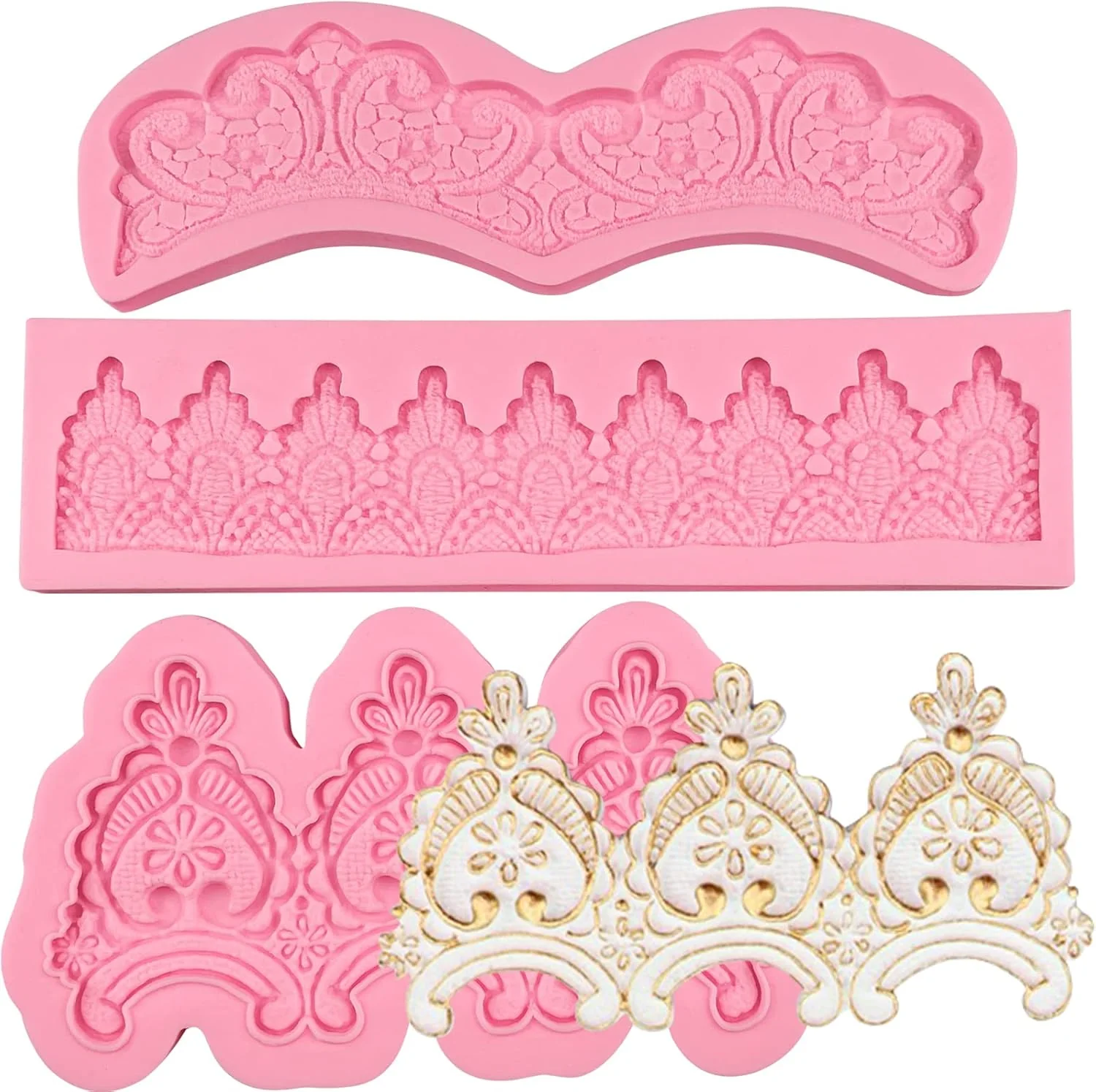 First-Class Baroque Embossed Cake Decorating Mold 3pcs Lace Fondant Silicone Molds for Chocolate Candy Mousse Butter Biscuit Marzipan Sugar Craft Cake Border Next-Generation