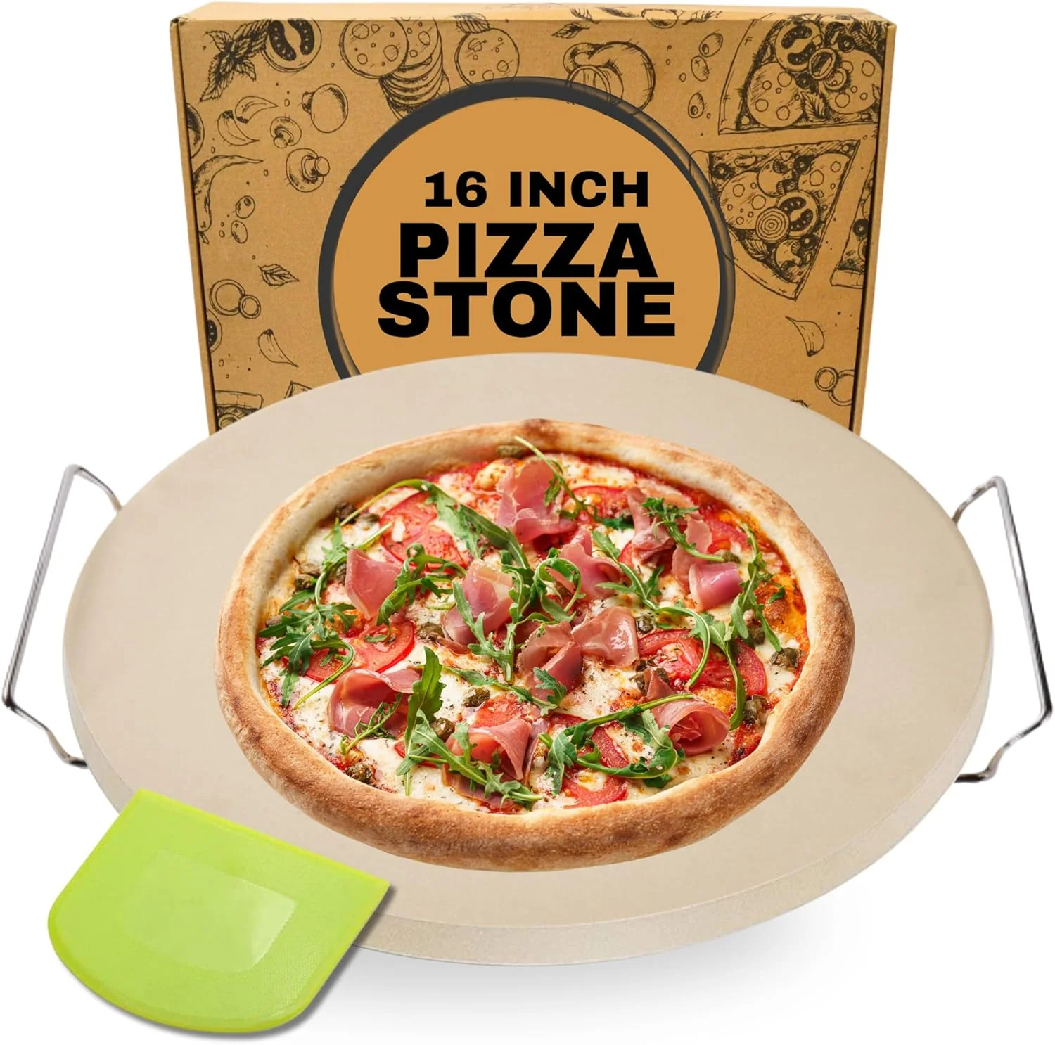 Reliable 16 inch Round Pizza Stone for Oven – Large Pizza Stone for Grill with Handles and Dough Tool – Round Baking Stone for Bread Premium
