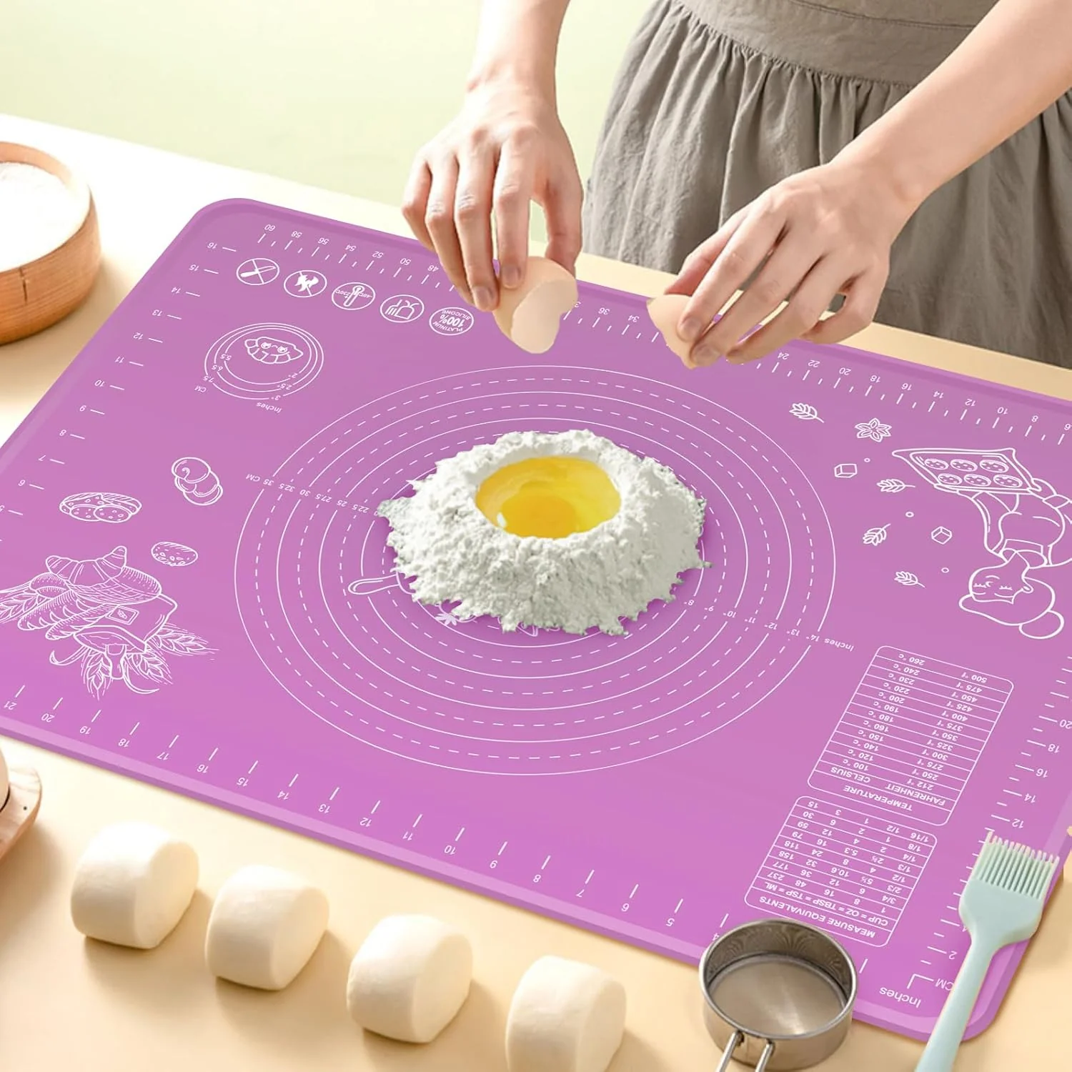 Specialty Silicone Baking Mat 28 x 20 Extra Thickness Dough Rolling Mat with Measurements and Edge Heightening Fashionable
