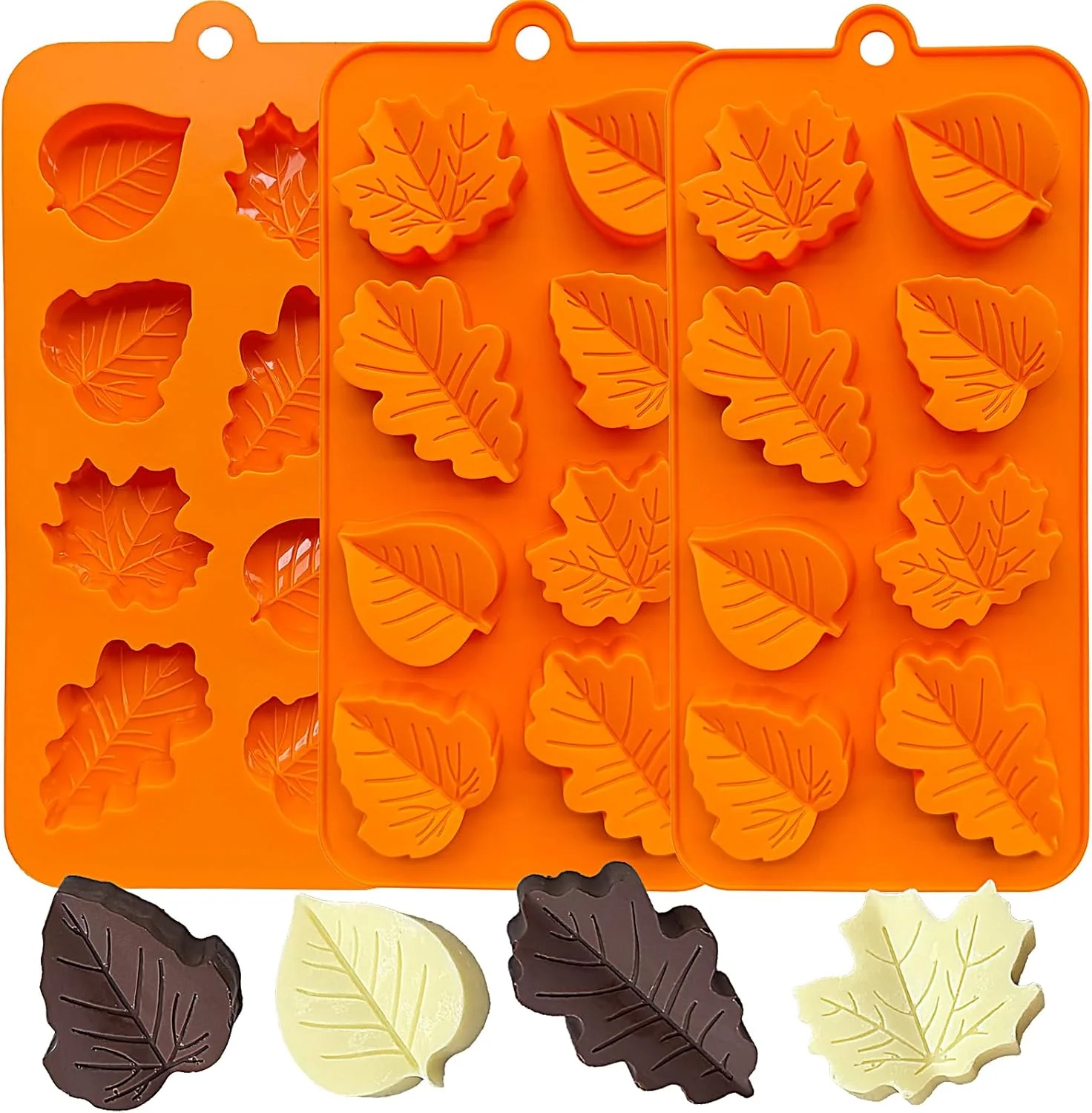 Detailed 3Pack Fall Chocolate Mold.Maple Leaf Silicone Candy Mold Thanksgiving Ice Cube Molds Autumn Theme Thanksging Baking Molds for Jello Soap Candle Cake Crafted