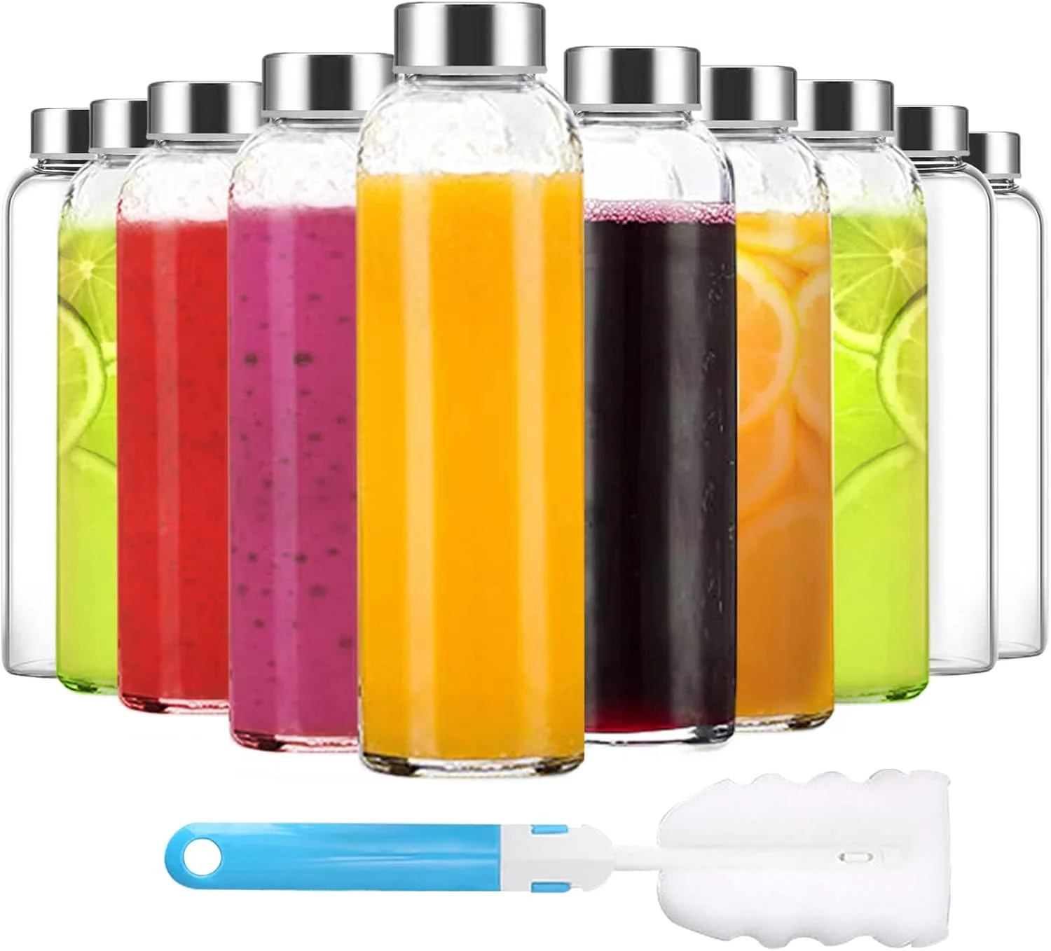 Sophisticated Glass Juice Bottles 18oz Set of 10 Refined