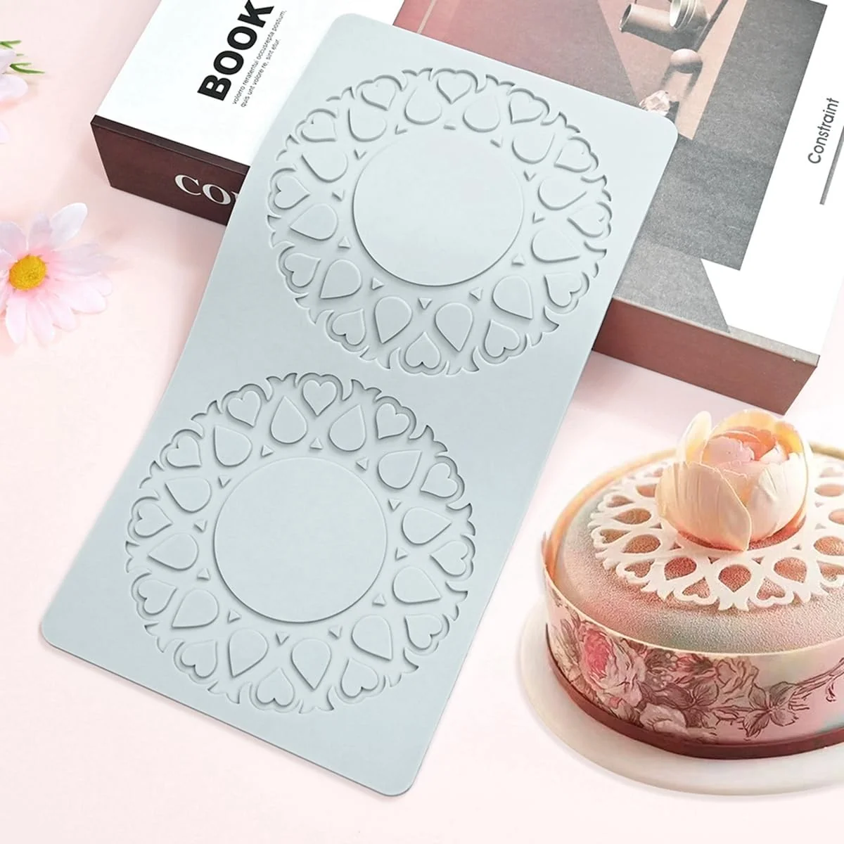 Certified Tuke Hollow Tulip Flower Shape Sugar Craft Silicone Pad French Dessert Lace Mat Fondant Cake Mold Cupcake Decorating Silicone Mould E_ Tulip Flower Top-Quality