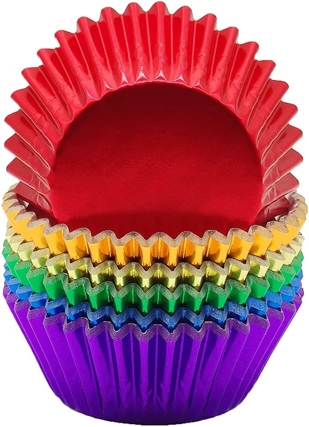 Minimalist Rainbow 6 Bright Colors Standard Cupcake Liners Muffin Foil Paper Baking Cups 120-Count Functional