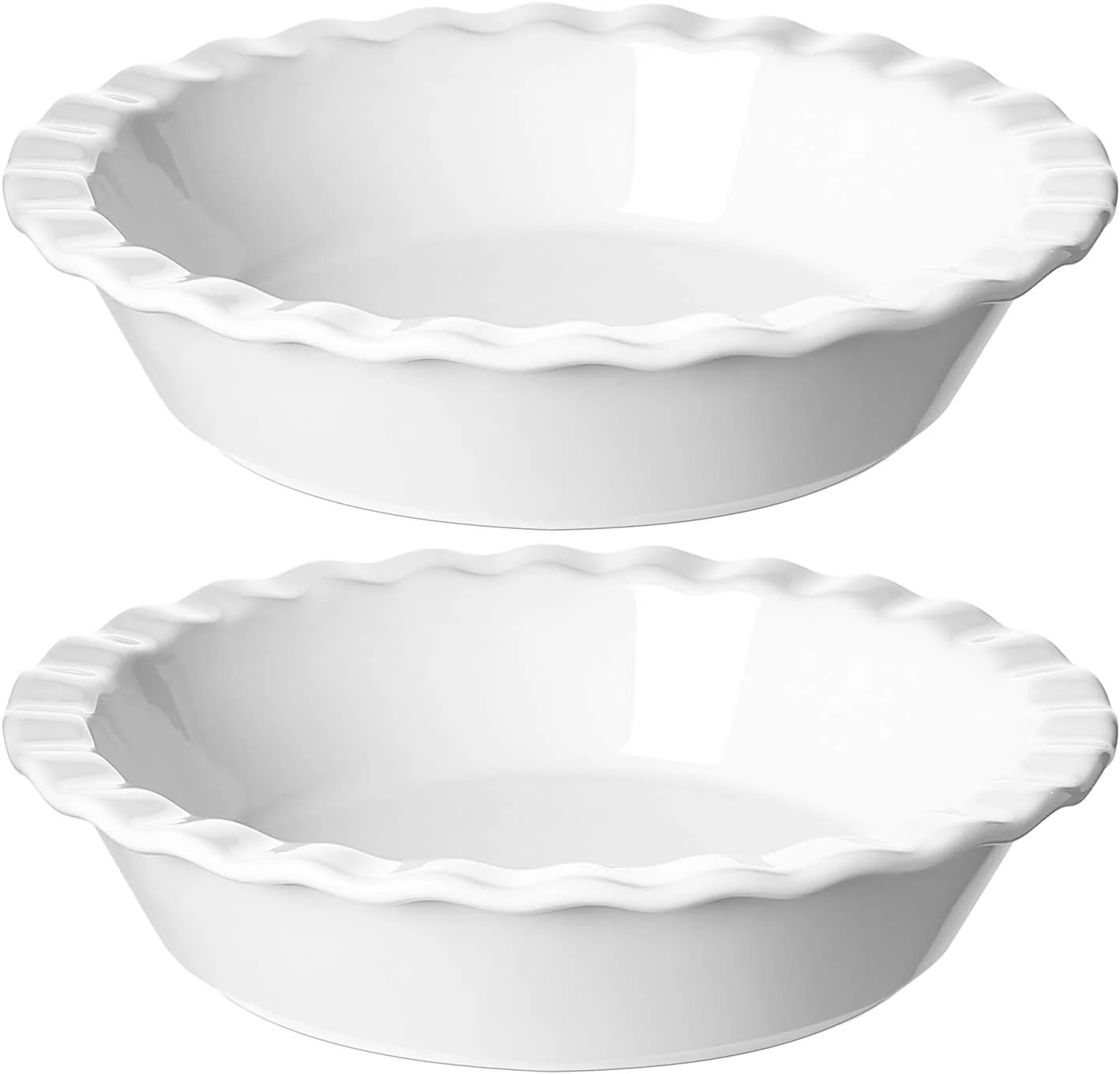 Versatile LE Tauci Ceramic Pie Pans Plate for Baking 9 inch Deep Dish Baking Dish 52 ounce Bakeware for Apple Pecan Pie Set of 2 White Enhanced