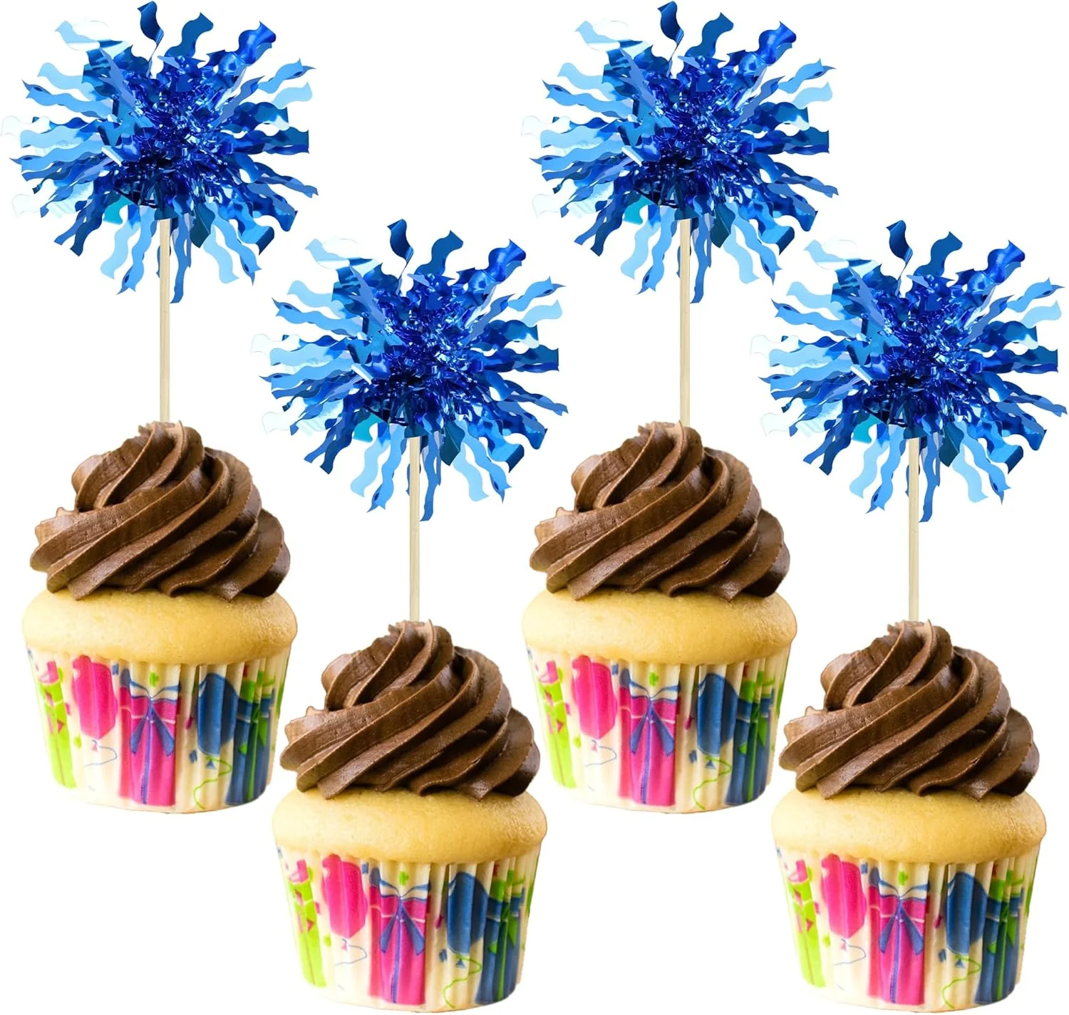 Original Design Gyufise 30Pcs Foil Firework Cupcake Toppers Happy Birthday Cake Toppers Sparkle Tinsel Flower Drink Stirrers Cocktail Food Fruit Toothpicks for Consistent